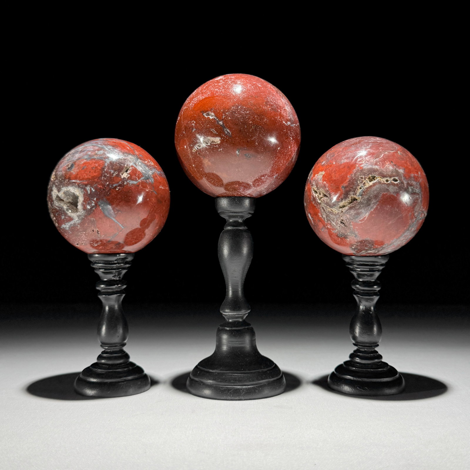 Stunning set of 3 crystallized Red Jasper spheres (1 of 10)