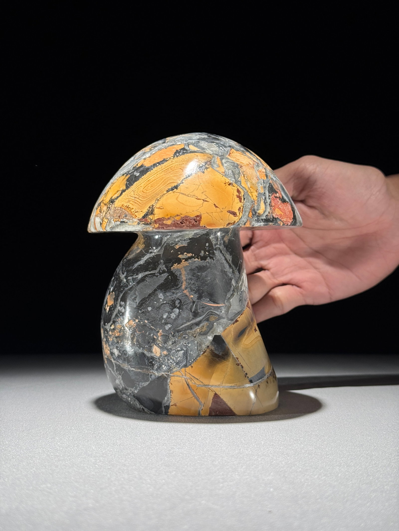 Beautiful crystallized Maligano Jasper mushroom: Title: Beautiful crystallized Maligano Jasper mushroom Maker:Unknown Origin: Indonesia Date/Period:2026 Materials:Maligano Jasper Dimensions:Height: 15.3 cm / 6 inches Width: 12.2 cm / 4.8 inches