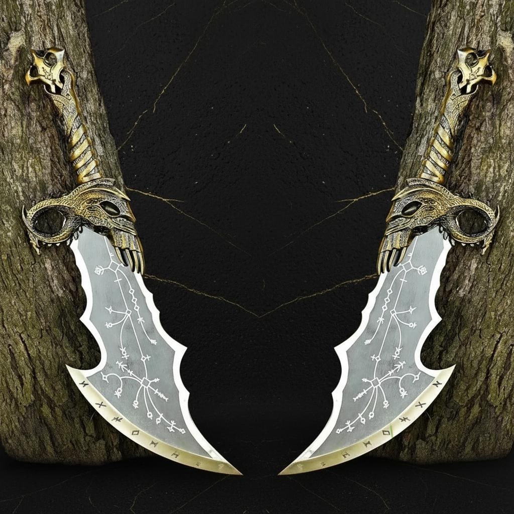 Full Size Kratos Blades of Chaos Metal Replica God of War Weapon with Display Stand: Title:Full Size Kratos Blades of Chaos Metal Replica God of War Weapon with Display Stand Description:This listing is for a meticulously crafted, all-metal replica of Kratos's iconic Blades of Chaos