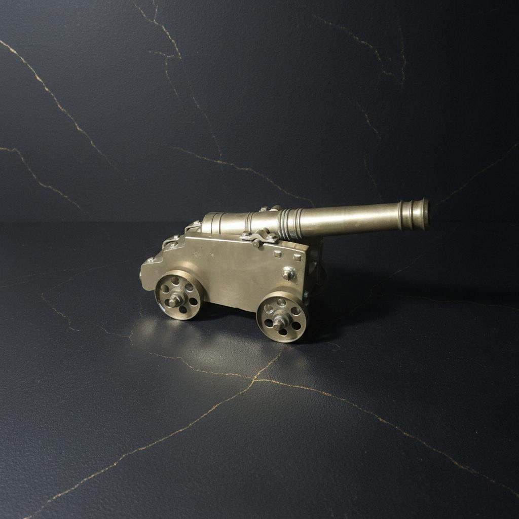 Solid Brass 15" Cannon Figurine on 4 Wheel Carriage Vintage Military Style Decor (1 of 4)