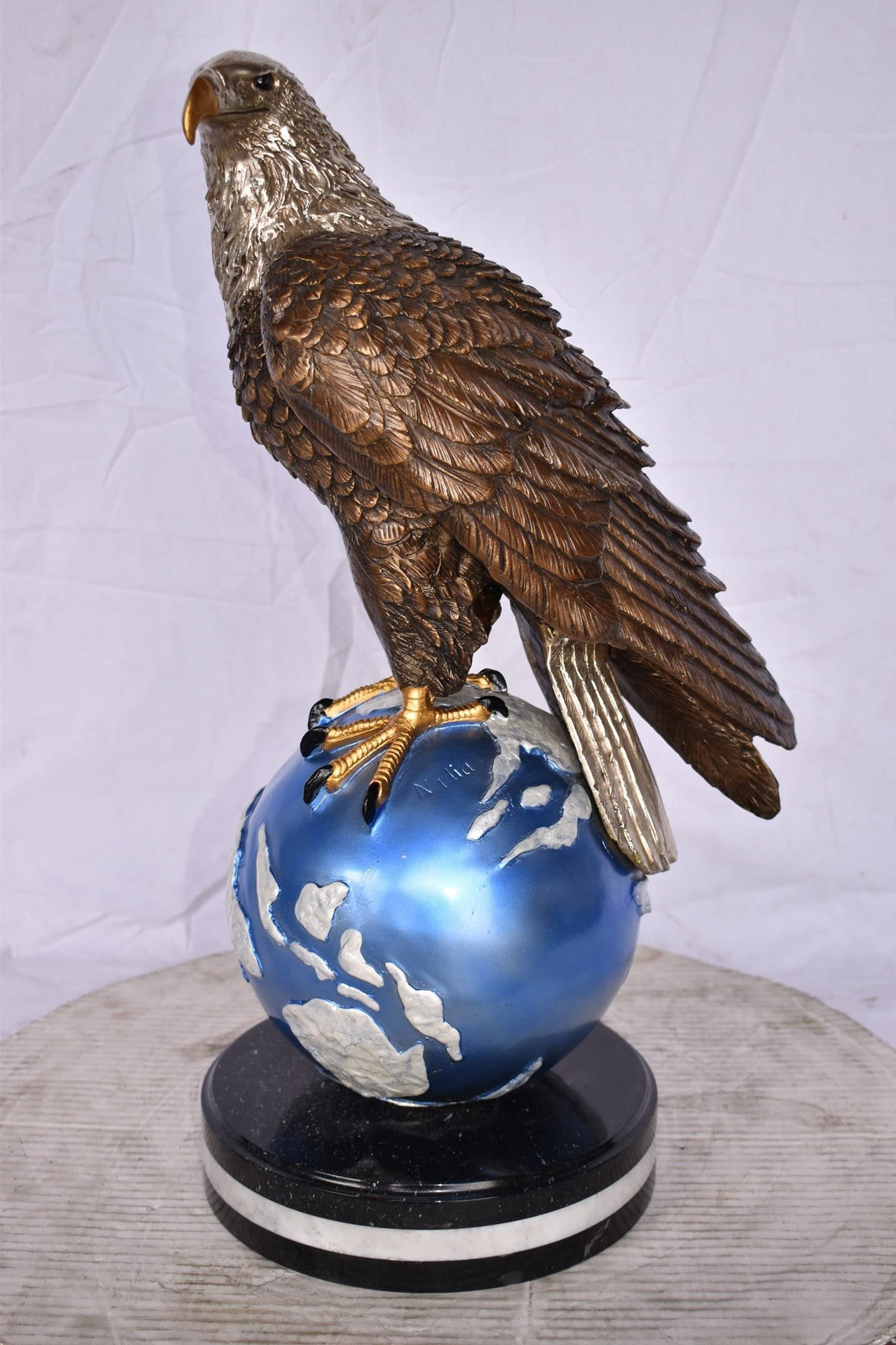 Bald Eagle Standing on a Blue Globe Bronze Statue Size: 17" x 9" x 23"H - 4