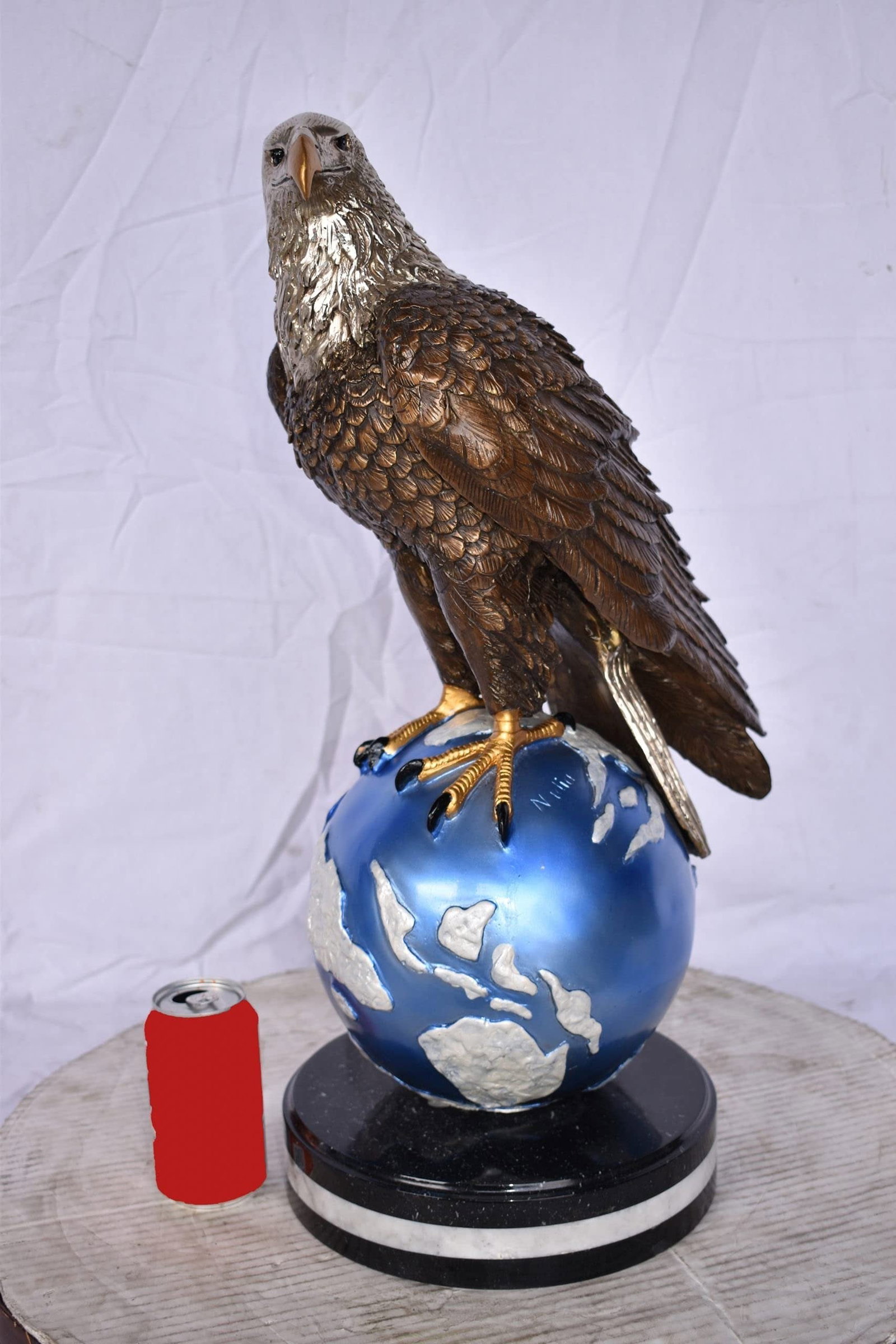 Bald Eagle Standing on a Blue Globe Bronze Statue Size: 17" x 9" x 23"H - 5