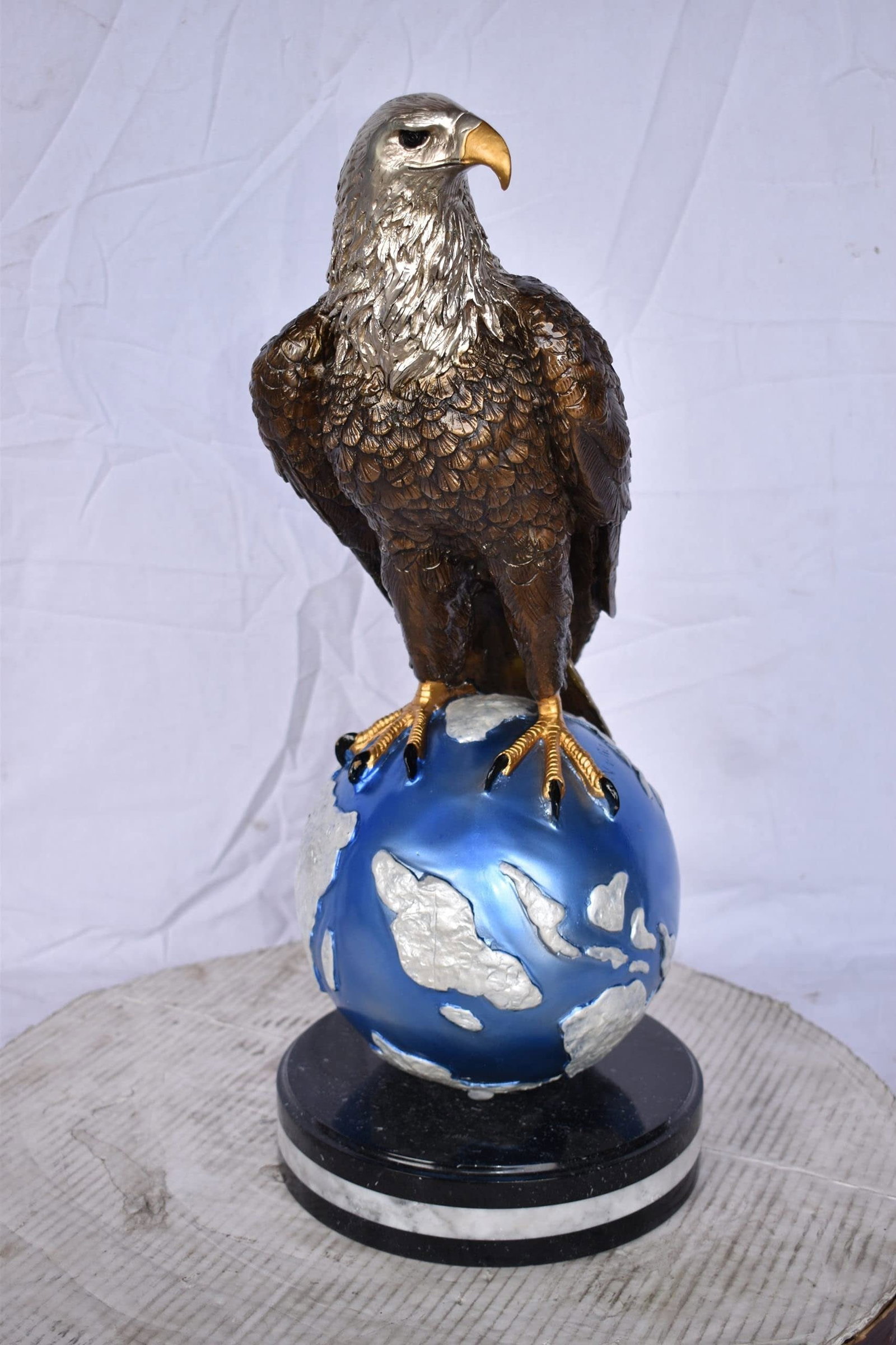 Bald Eagle Standing on a Blue Globe Bronze Statue Size: 17" x 9" x 23"H - 6