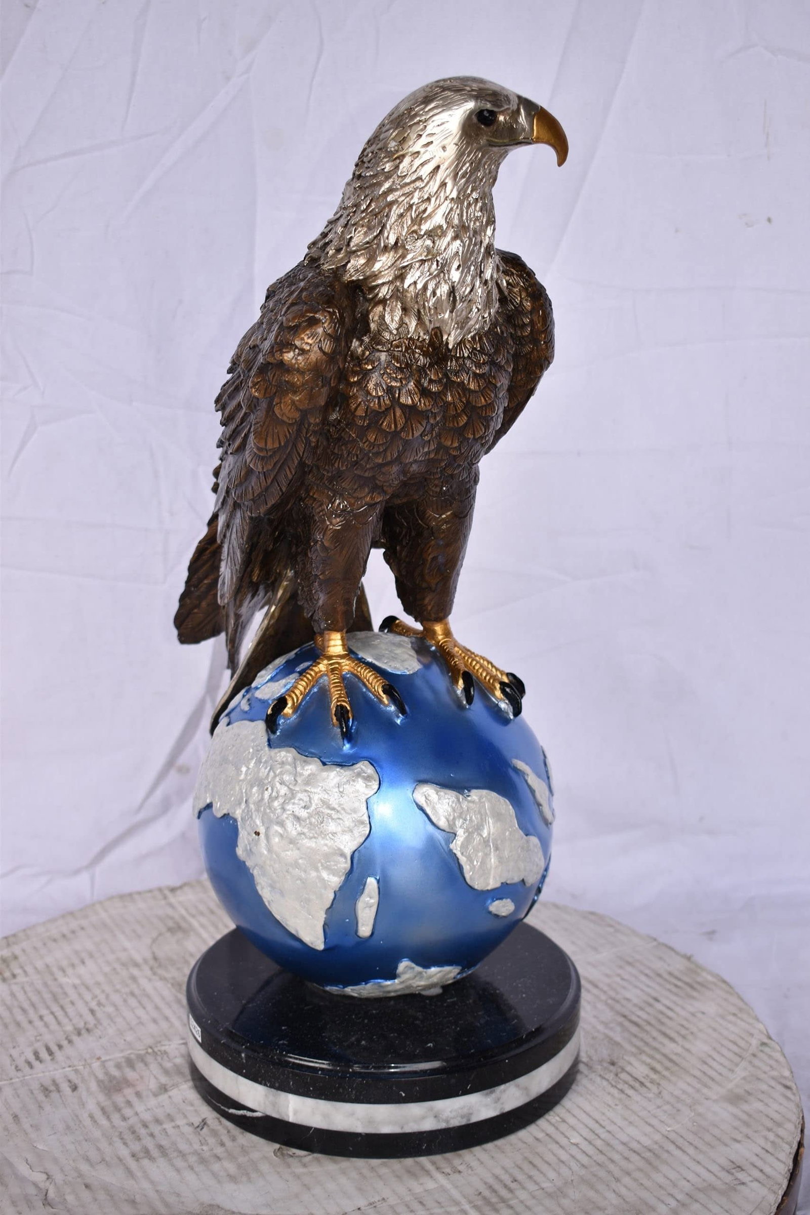 Bald Eagle Standing on a Blue Globe Bronze Statue Size: 17" x 9" x 23"H - 7