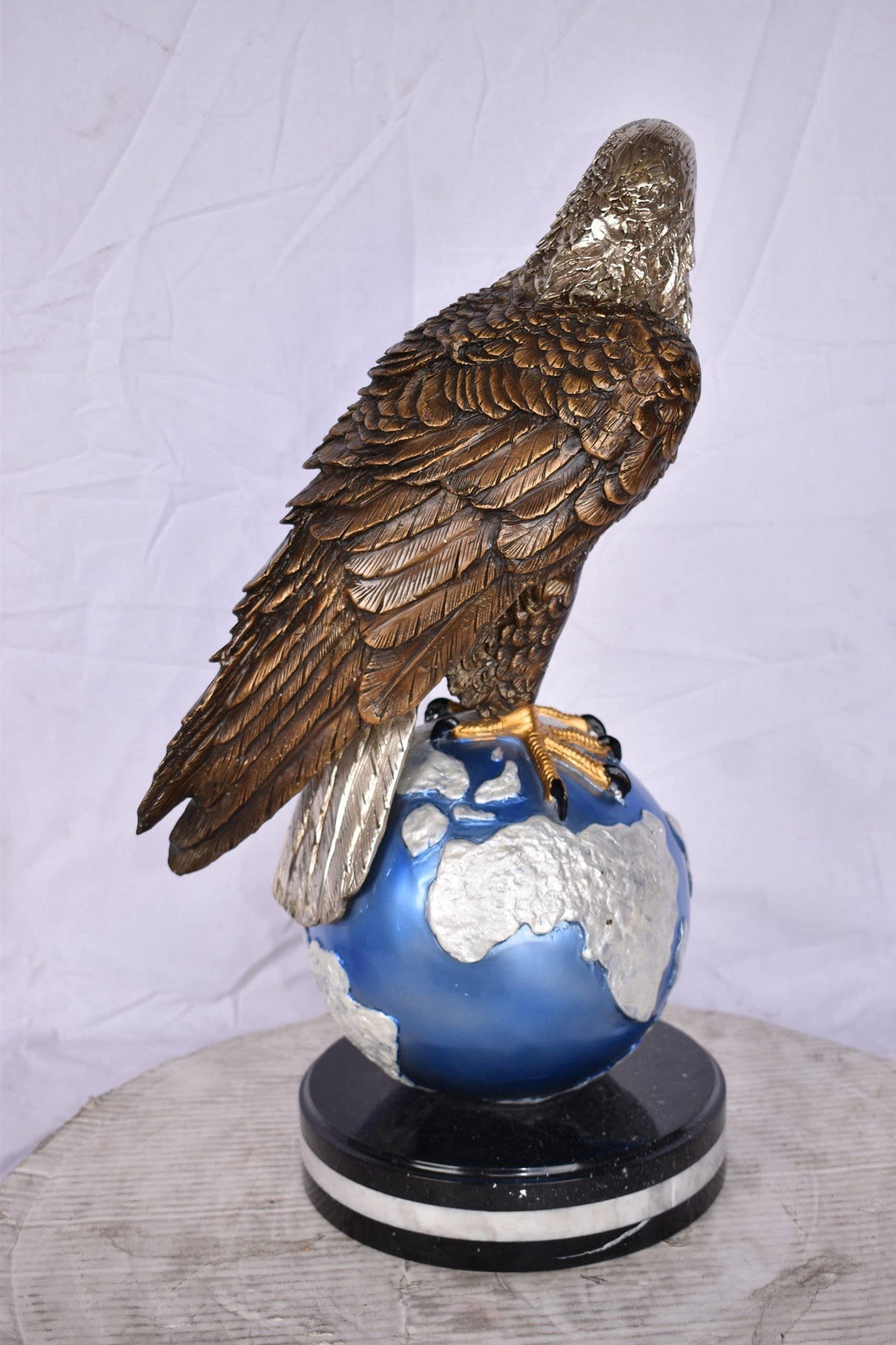 Bald Eagle Standing on a Blue Globe Bronze Statue Size: 17" x 9" x 23"H - 8