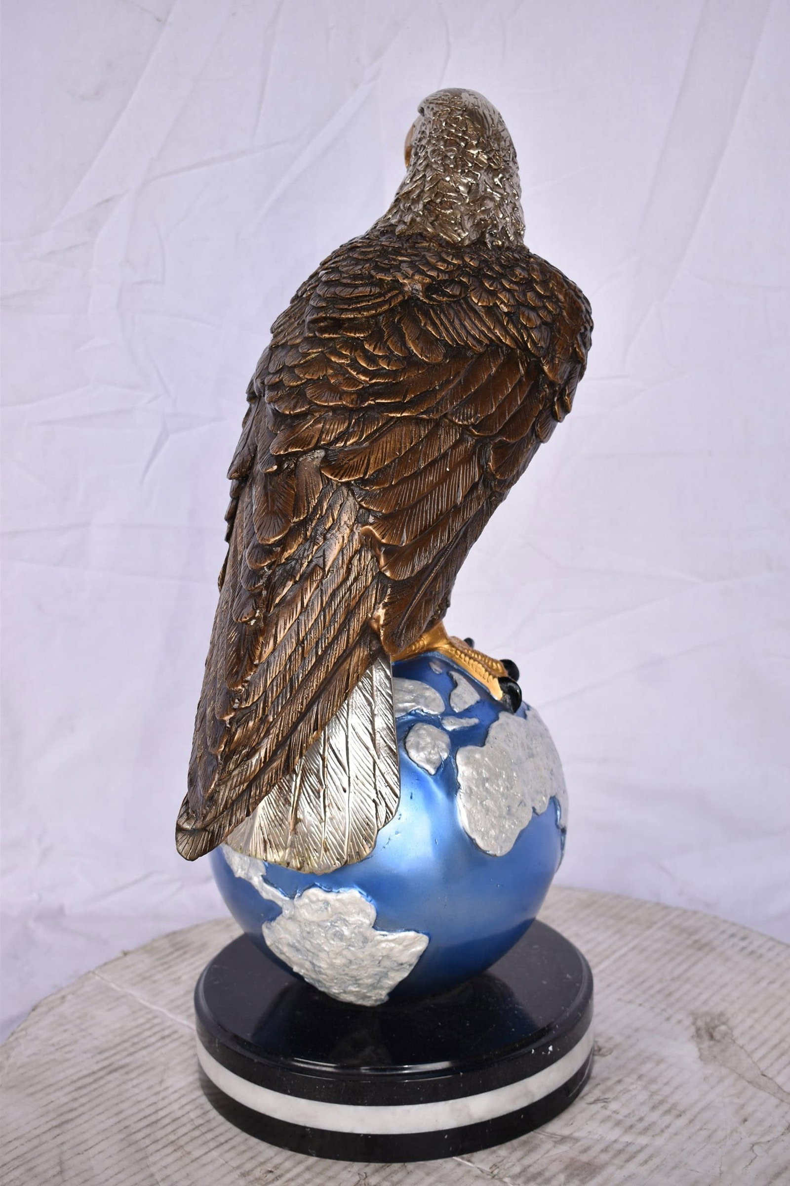 Bald Eagle Standing on a Blue Globe Bronze Statue Size: 17" x 9" x 23"H - 9