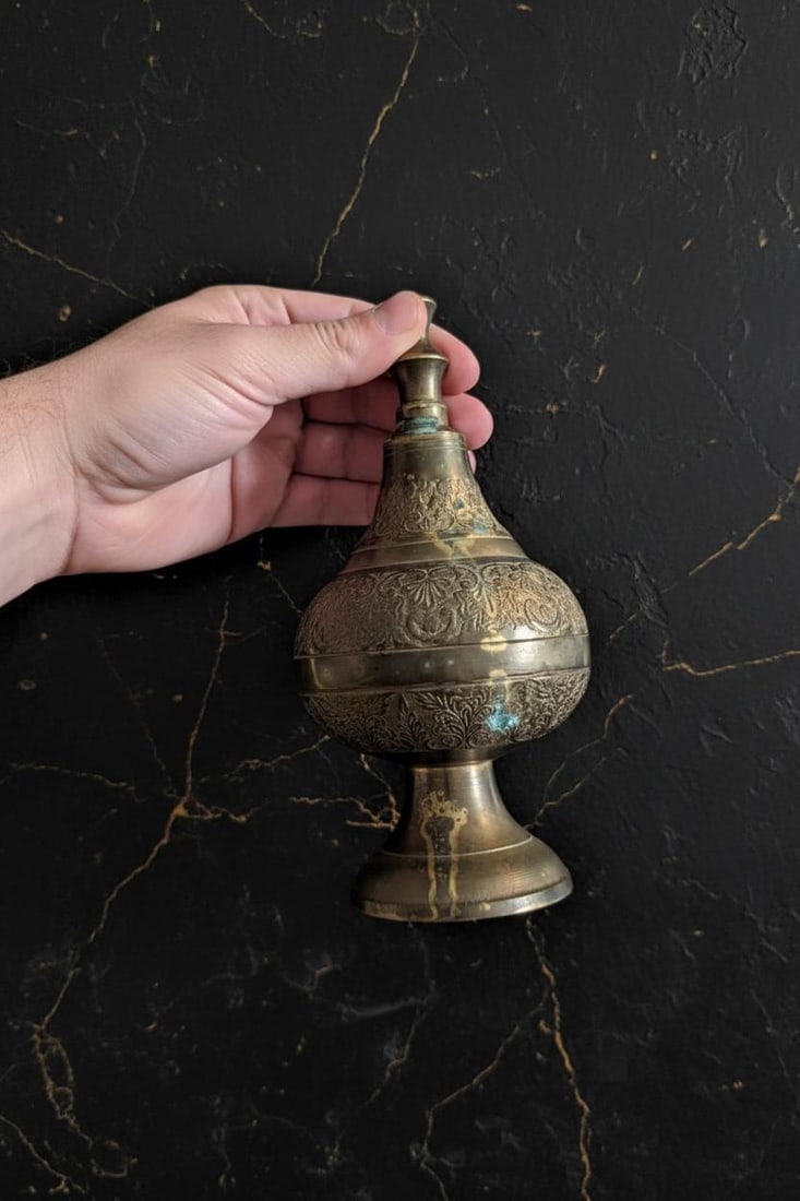 11" Tall Vintage Brass Gulabdan, a Rose & Holy Water Sprinkler for Ceremony Decor - 9