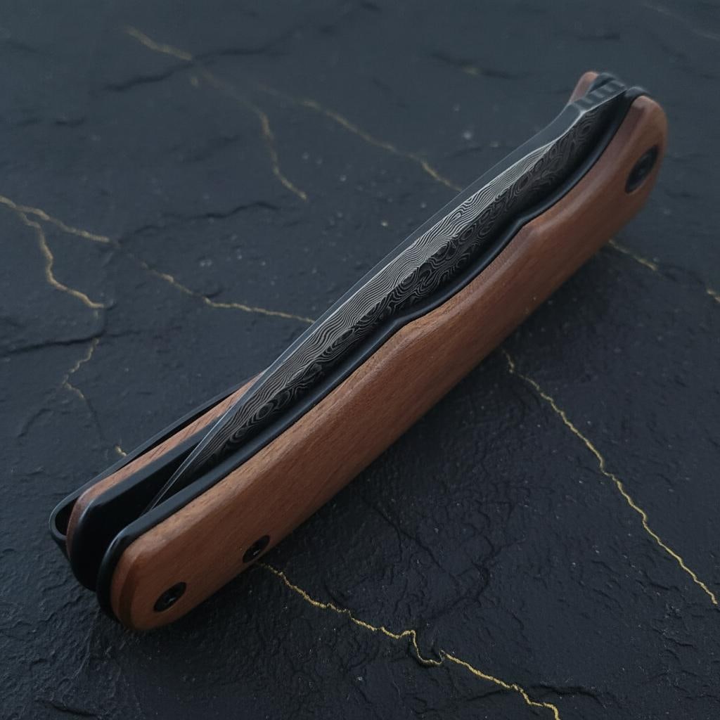 Damascus Steel Blade Civivi Mini Praxis Folder with Brown Wood Handle Liner Lock - 6