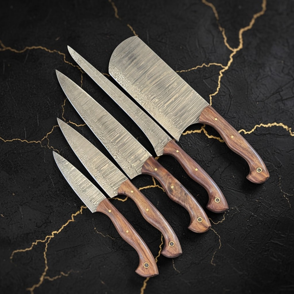 5 Pc Damascus Steel Kitchen Knife Set, Premium Pakkawood Handles, Chef Tools (1 of 5)