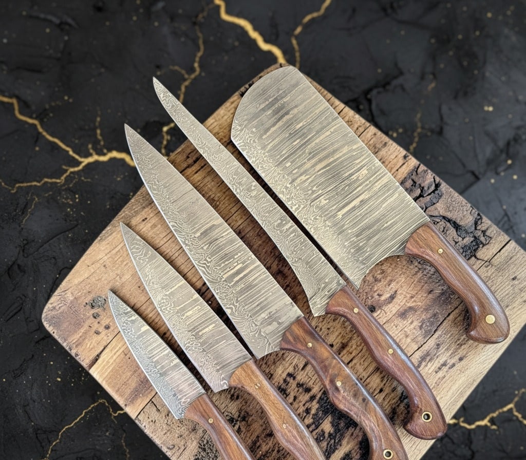 5 Pc Damascus Steel Kitchen Knife Set, Premium Pakkawood Handles, Chef Tools - 2