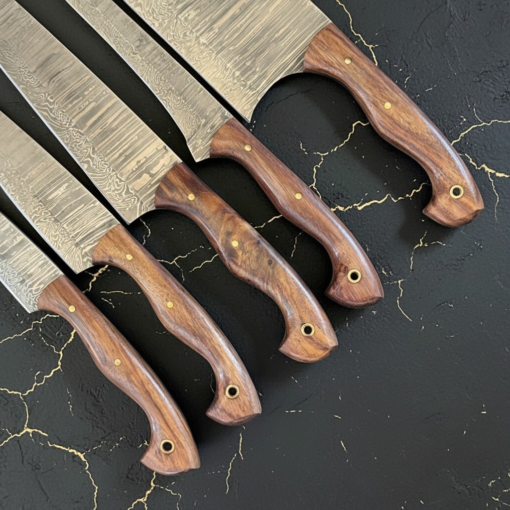 5 Pc Damascus Steel Kitchen Knife Set, Premium Pakkawood Handles, Chef Tools - 3