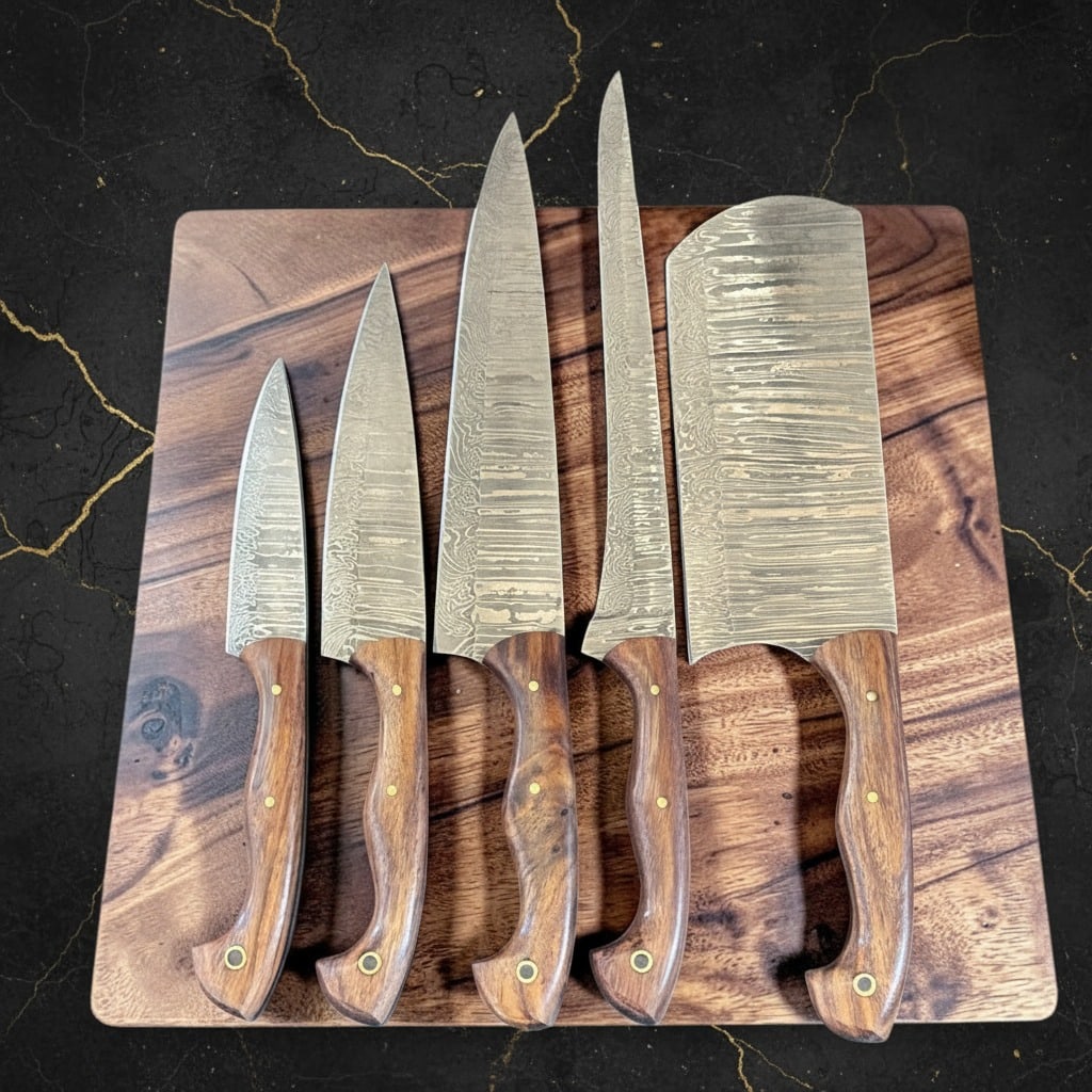 5 Pc Damascus Steel Kitchen Knife Set, Premium Pakkawood Handles, Chef Tools - 4