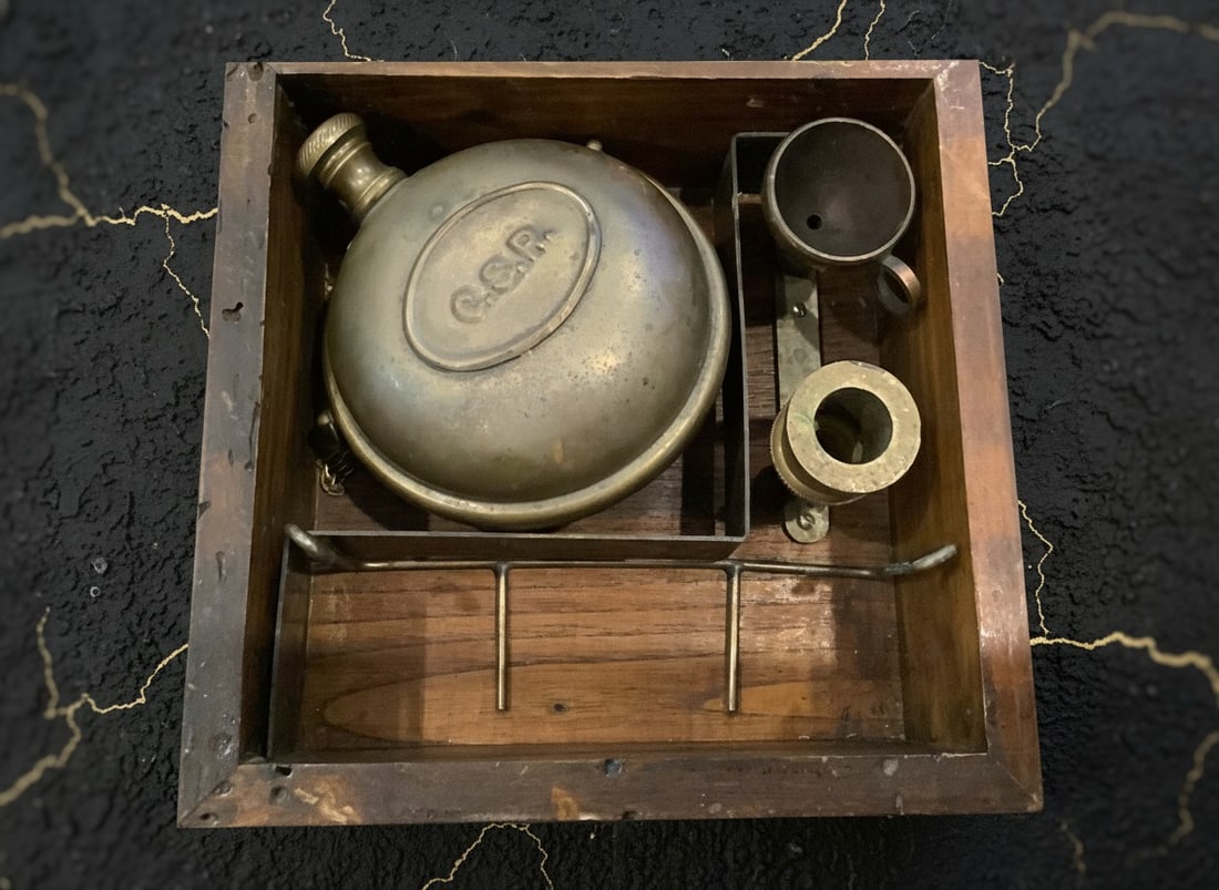 Vintage Copper & Brass Medical Inhaler in Handcrafted Wooden Storage Box - 2