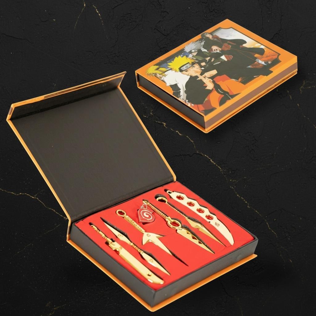 Collectible Naruto Ninja Arsenal, Boxed Metal Kunai & Shuriken Cosplay Prop Set: Title:Collectible Naruto Ninja Arsenal, Boxed Metal Kunai & Shuriken Cosplay Prop Set Description:This collectible box set features an assortment of iconic weapons from the world of Naruto. Crafted