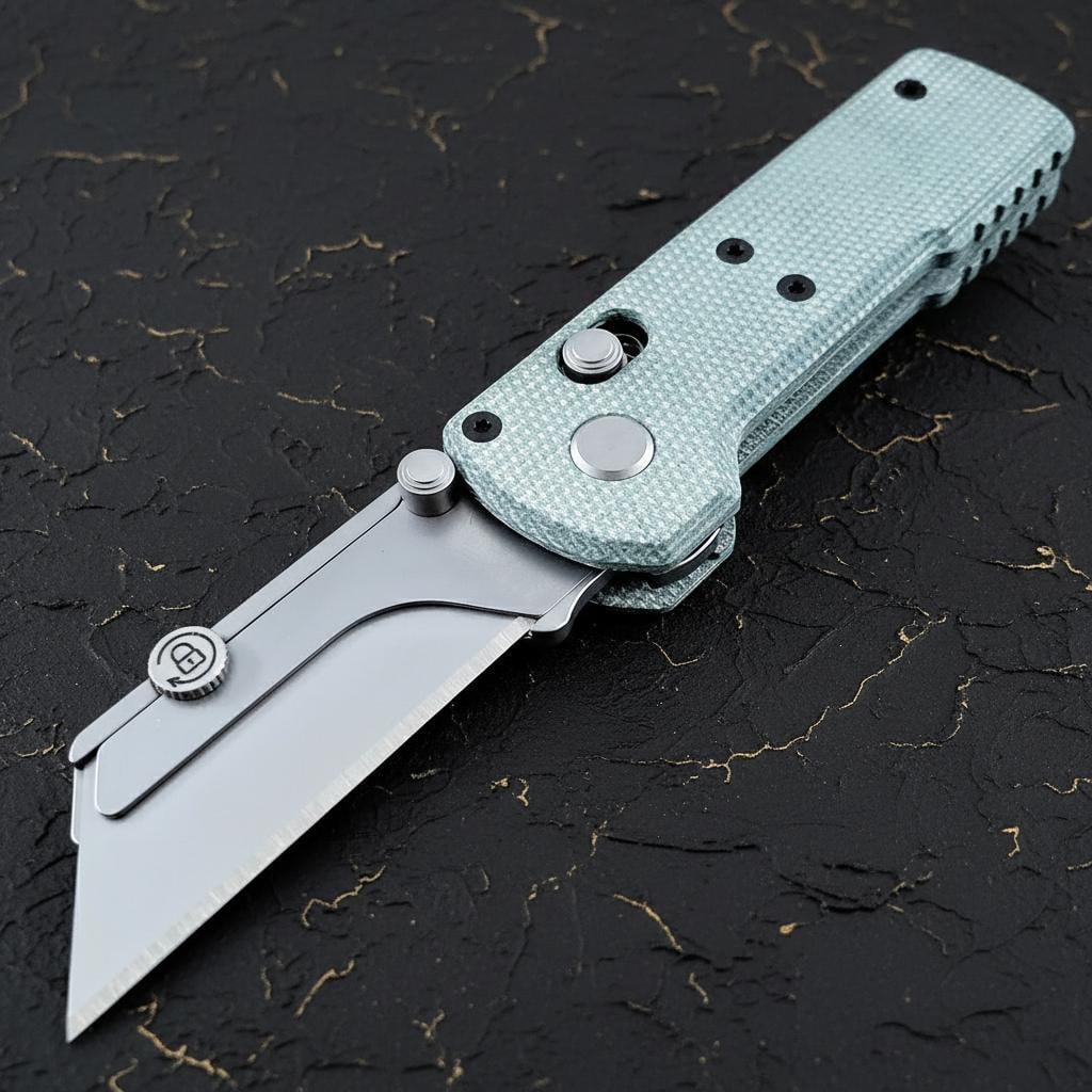 Green Micarta Oknife Otacle U1 Folding Knife with Quick Change Replaceable Blade: Title:Green Micarta Oknife Otacle U1 Folding Knife with Quick Change Replaceable Blade Description:This Oknife Otacle U1 is a compact folding knife designed for utility and convenience, featuring a