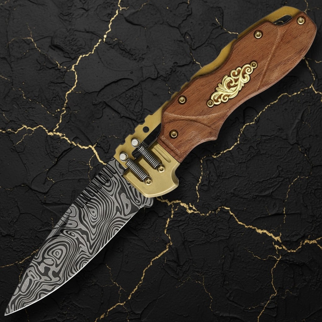 Steampunk Aesthetic Assisted Opening Spine Lock Folding Pocket Knife (1 of 2)