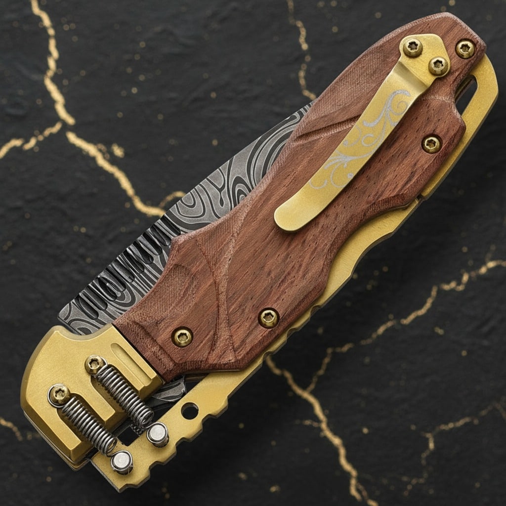 Steampunk Aesthetic Assisted Opening Spine Lock Folding Pocket Knife - 2
