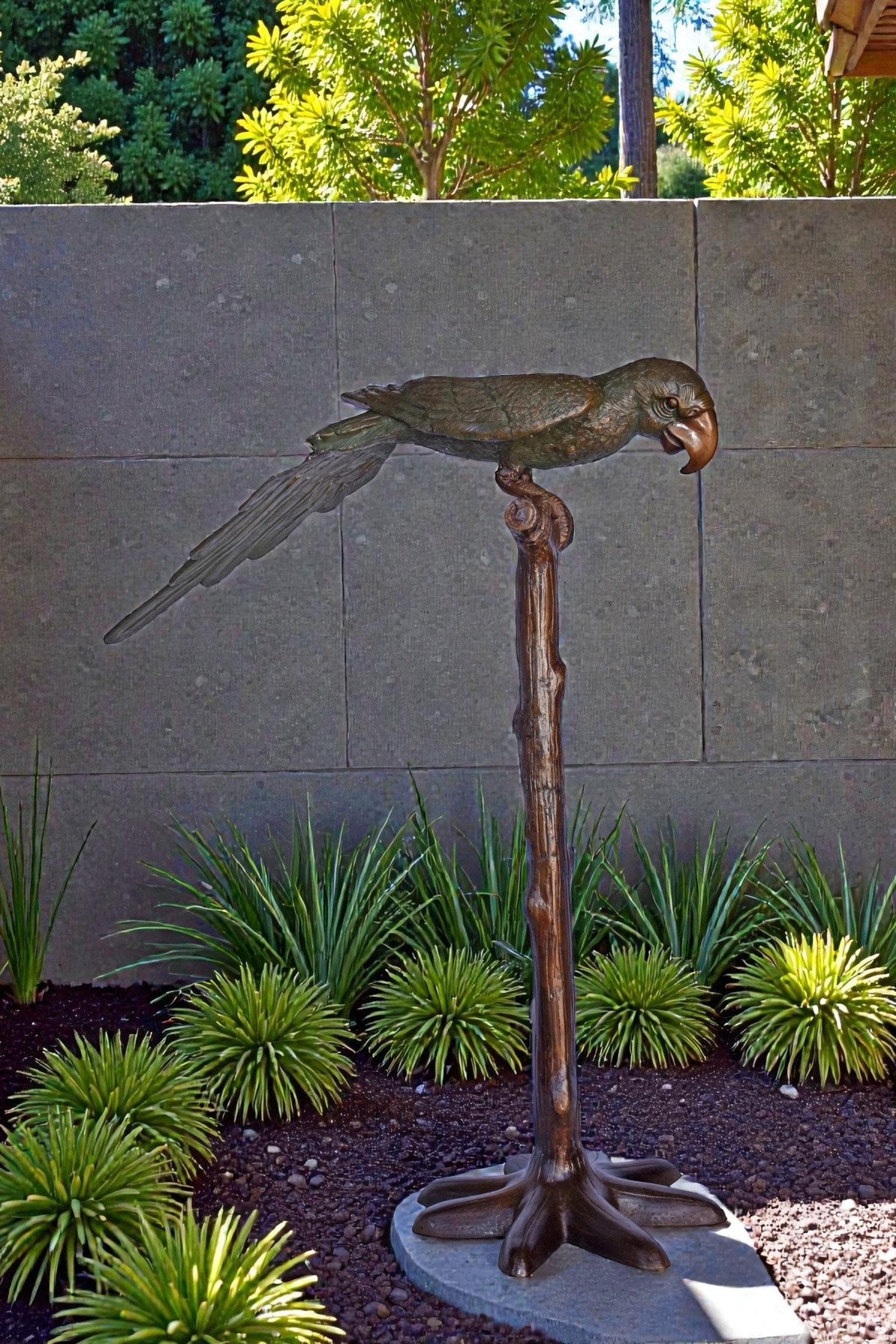 Parrot on a Tree Watching Forward Bronze Statue - Size: 36"L x 15"W x 41"H. - 2