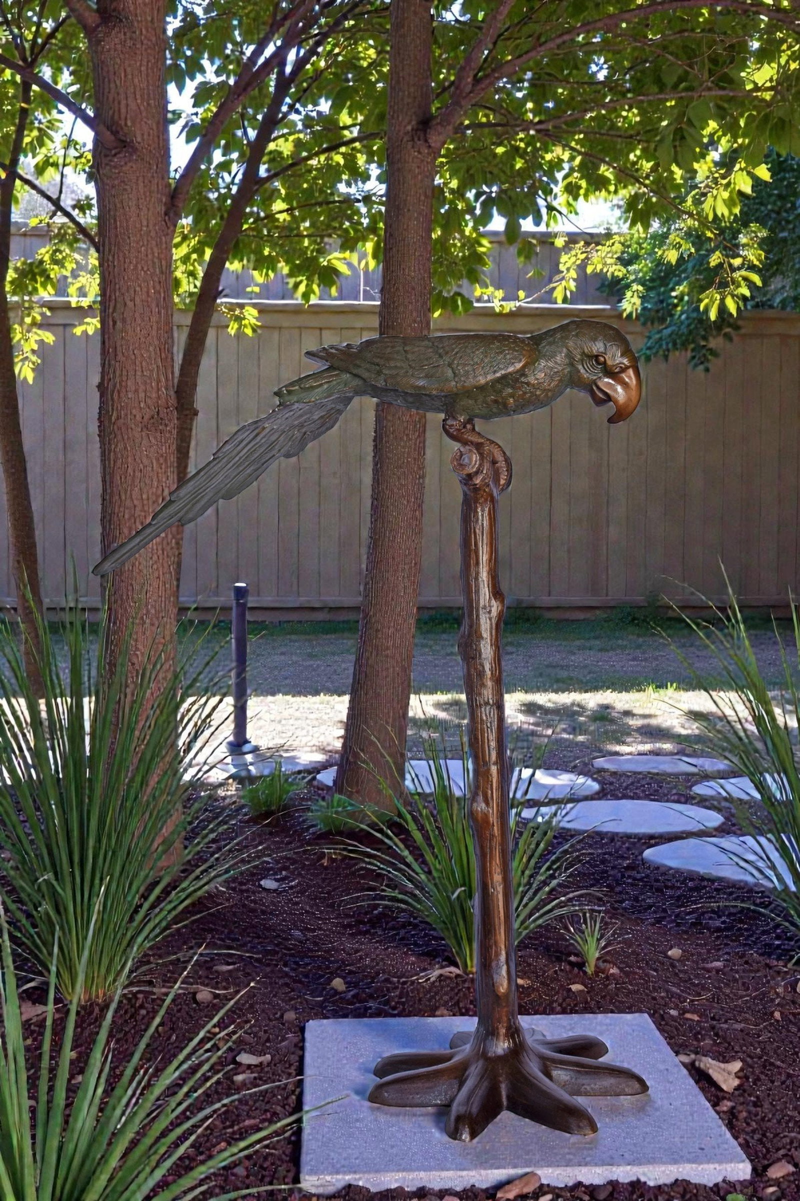 Parrot on a Tree Watching Forward Bronze Statue - Size: 36"L x 15"W x 41"H. - 3