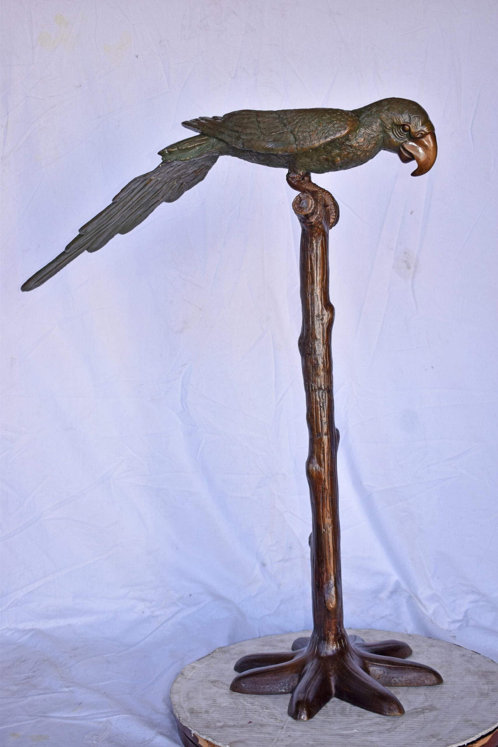 Parrot on a Tree Watching Forward Bronze Statue - Size: 36"L x 15"W x 41"H. - 4