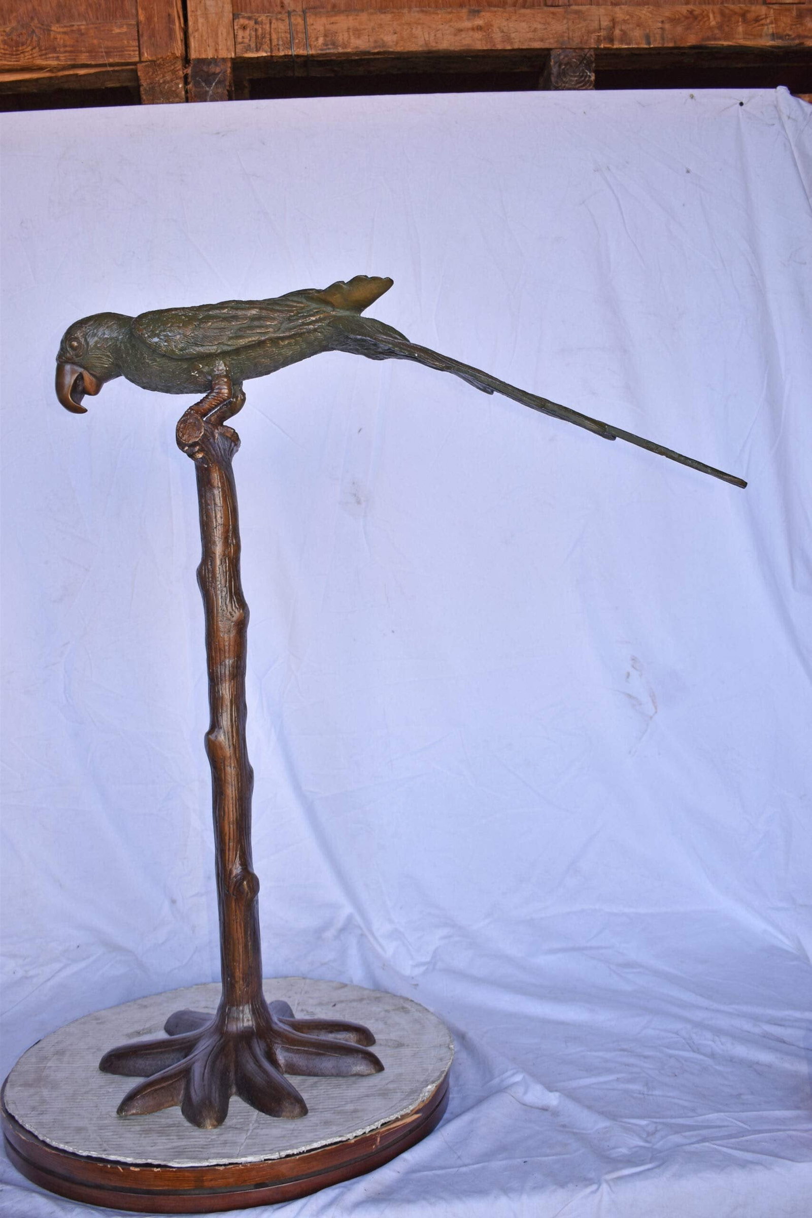 Parrot on a Tree Watching Forward Bronze Statue - Size: 36"L x 15"W x 41"H. - 8