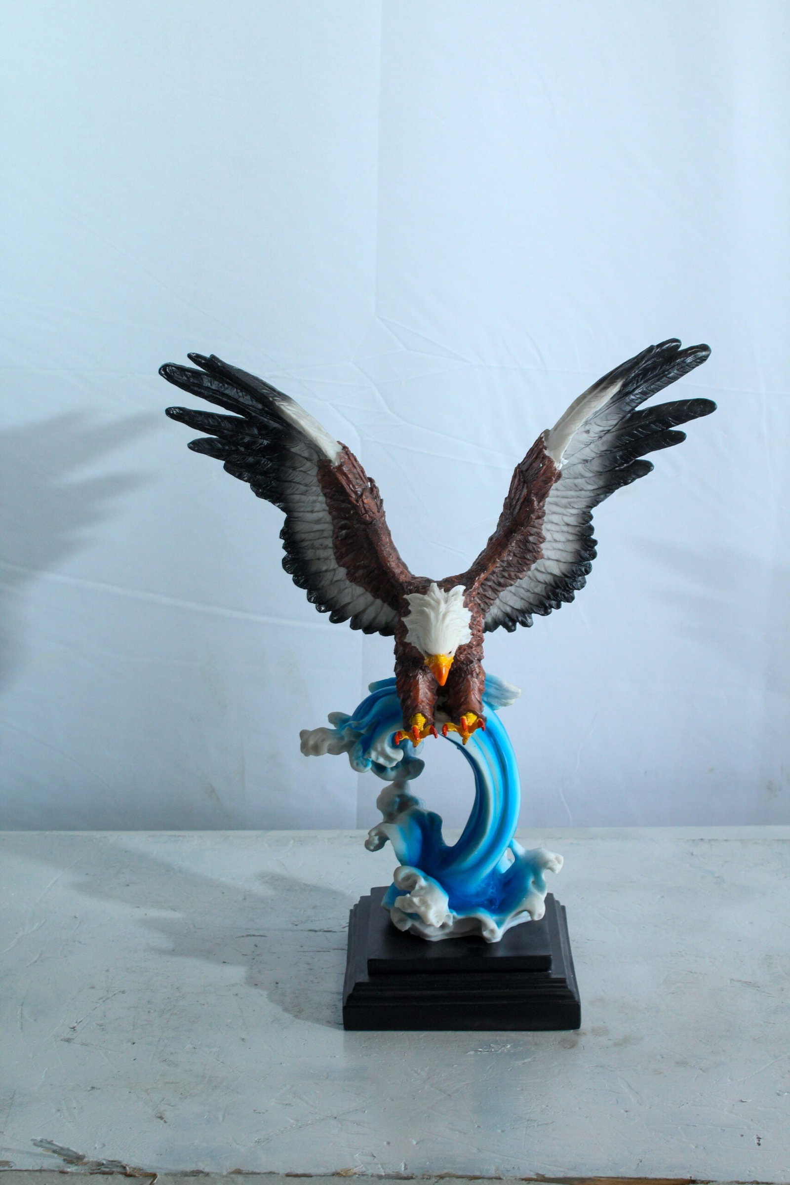 Resin Bald Eagle Statue - Indoor Patriotic Sculpture, Hand-Painted Eagle with Wings Spread Over - 10