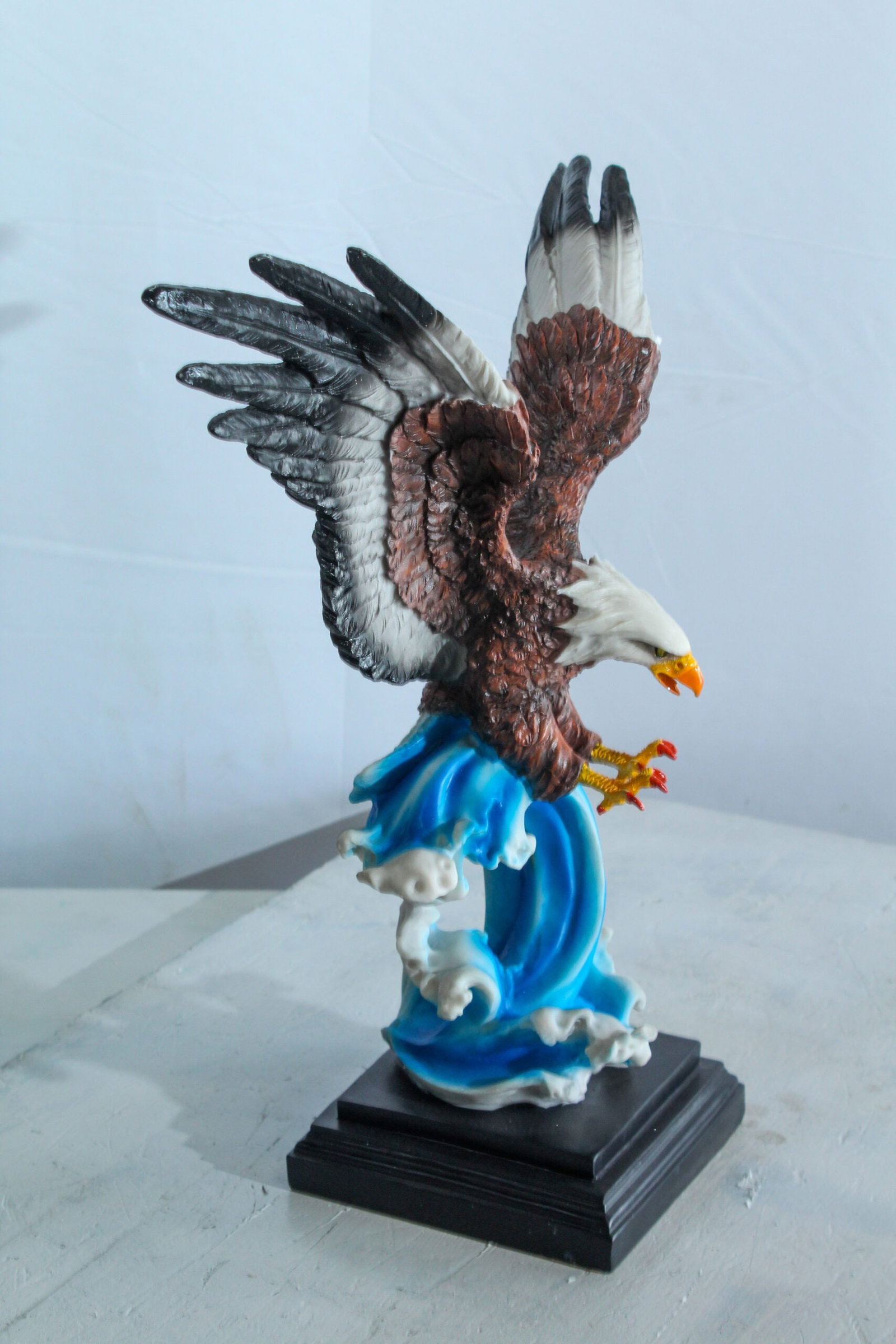 Resin Bald Eagle Statue - Indoor Patriotic Sculpture, Hand-Painted Eagle with Wings Spread Over - 12