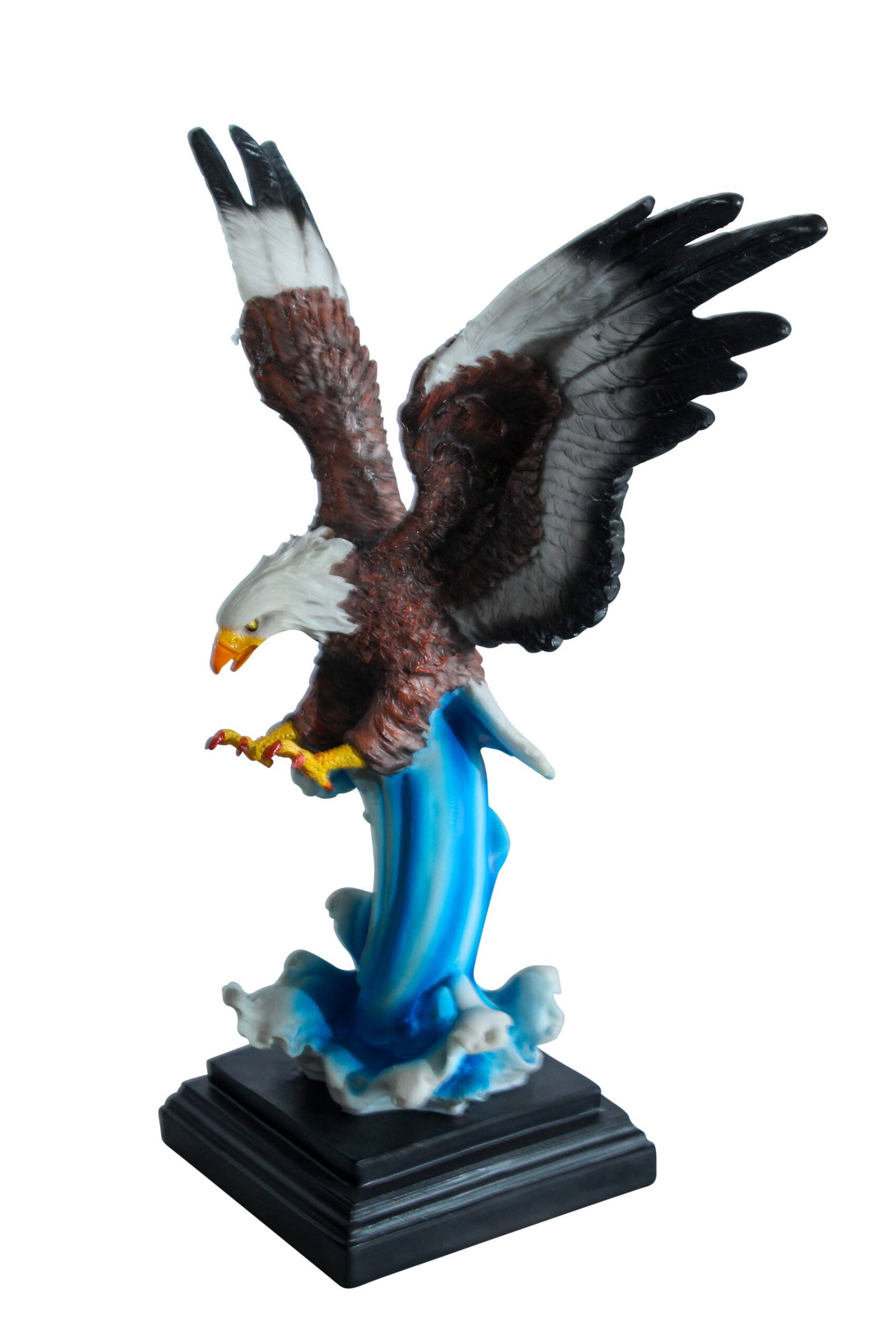Resin Bald Eagle Statue - Indoor Patriotic Sculpture, Hand-Painted Eagle with Wings Spread Over: Title:Resin Bald Eagle Statue - Indoor Patriotic Sculpture, Hand-Painted Eagle with Wings Spread Over Ocean Wave, Symbol of Freedom & Strength, Desk, Shelf & Home Decor14 x 7" x 17"H Description:This 