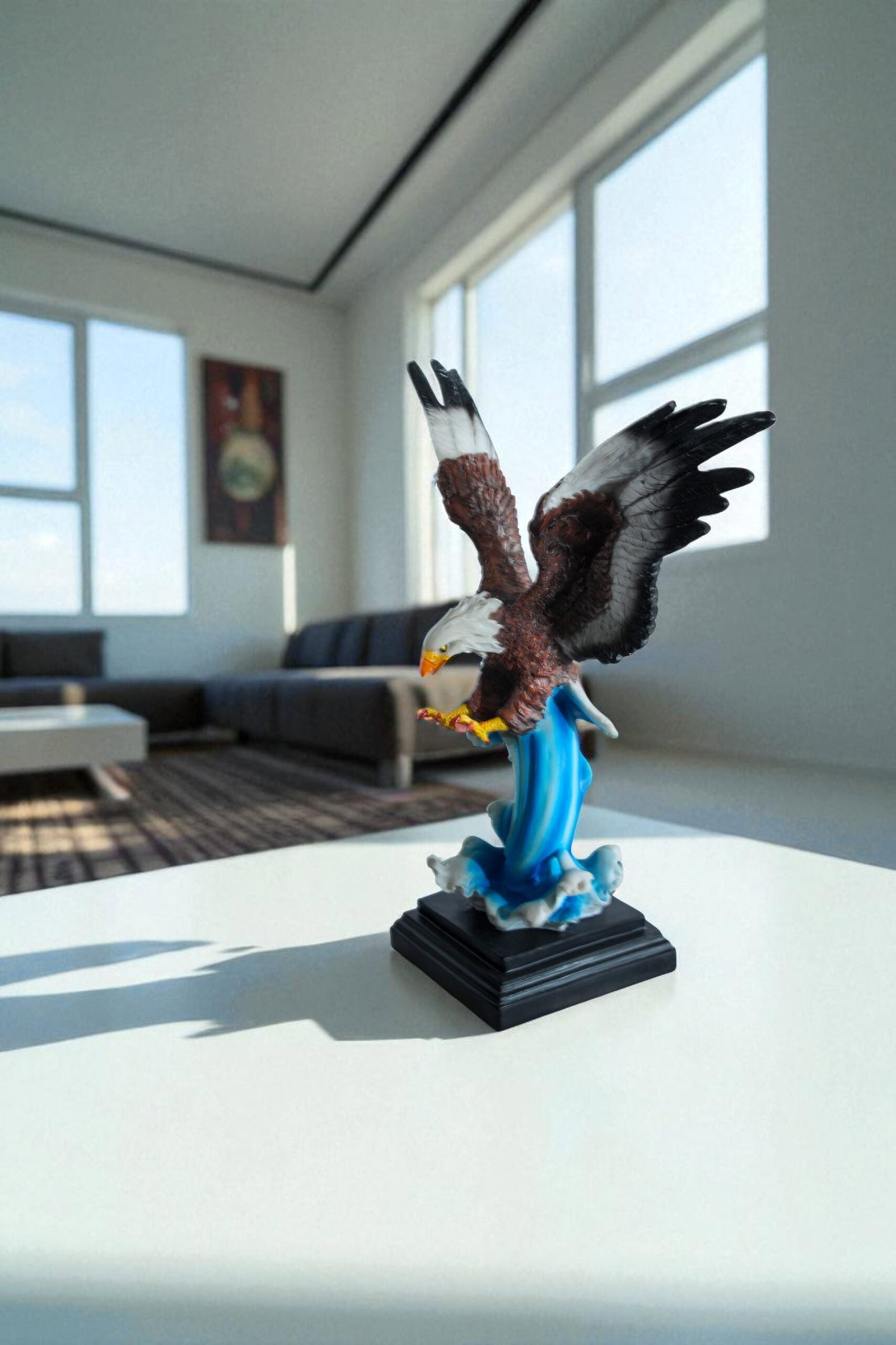 Resin Bald Eagle Statue - Indoor Patriotic Sculpture, Hand-Painted Eagle with Wings Spread Over - 7