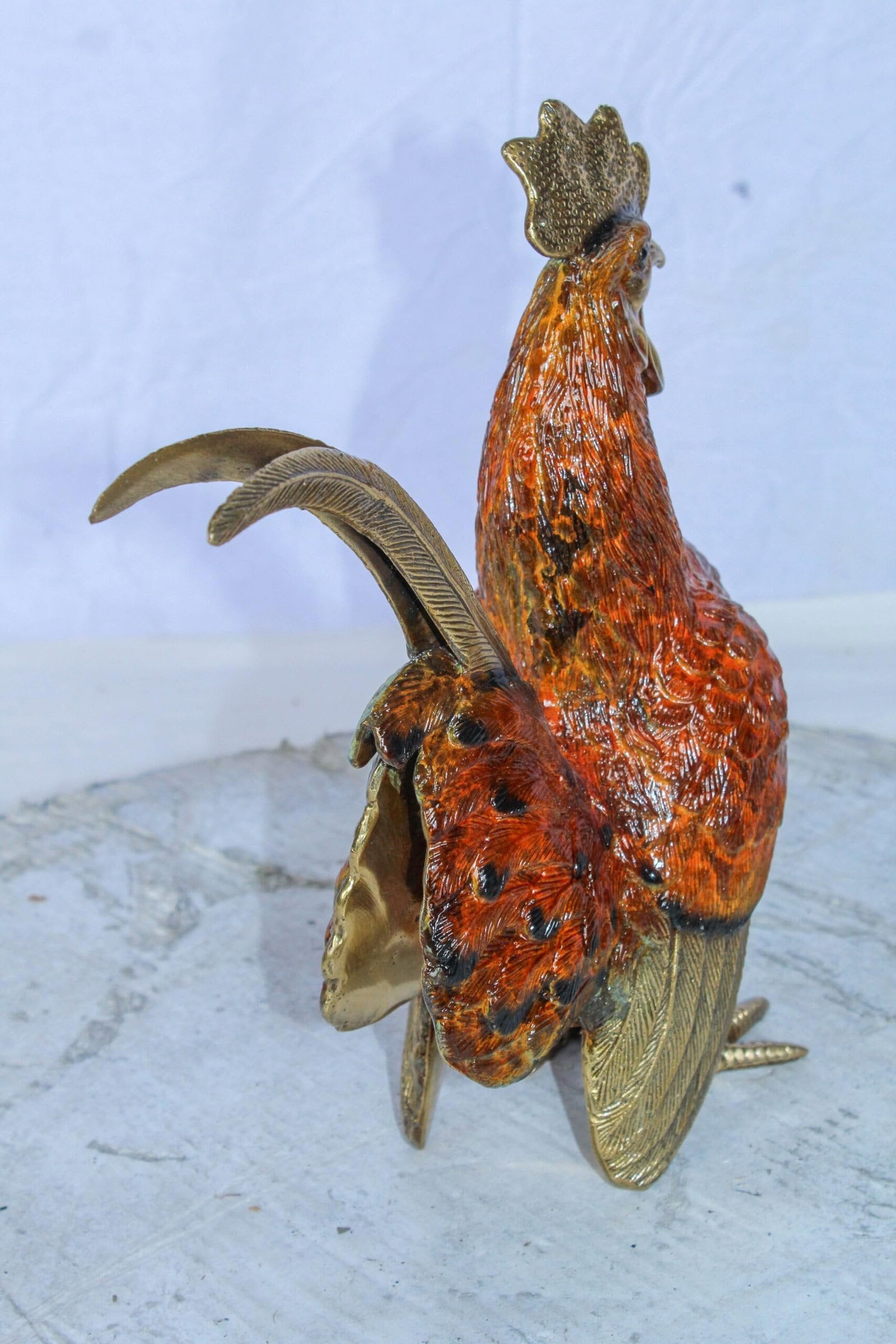 Decorative Bronze Rooster Statue with Red Enamel Finish 9" x 5" x 12"H - 11
