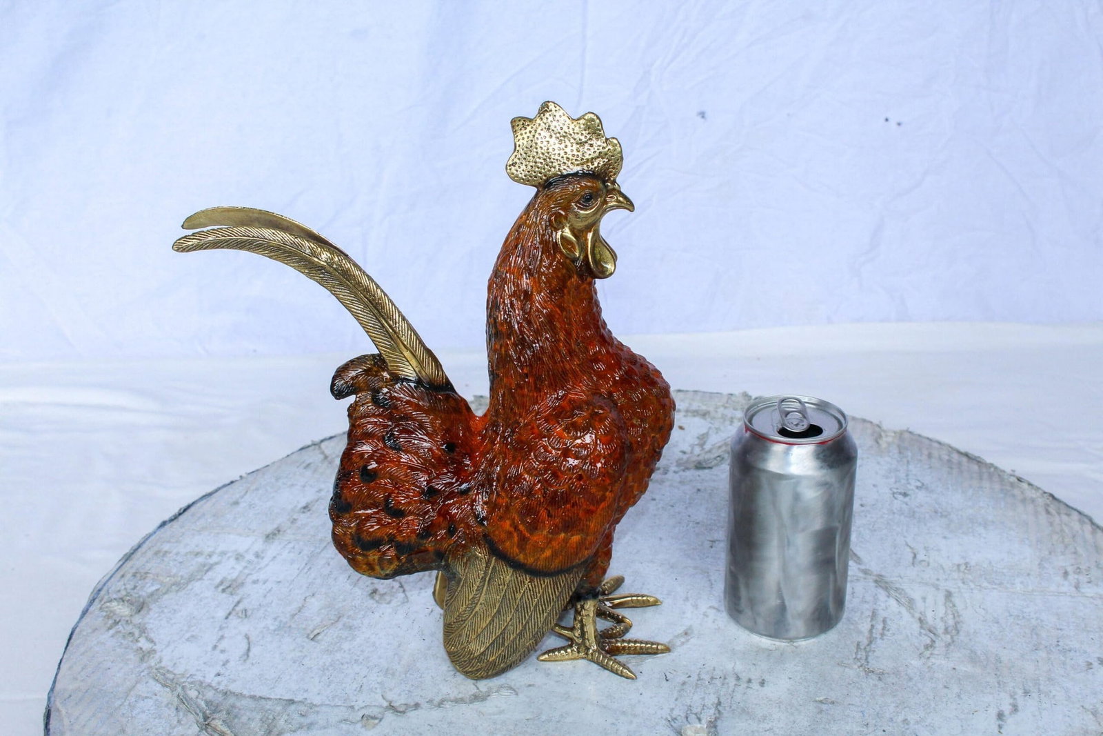 Decorative Bronze Rooster Statue with Red Enamel Finish 9" x 5" x 12"H - 3