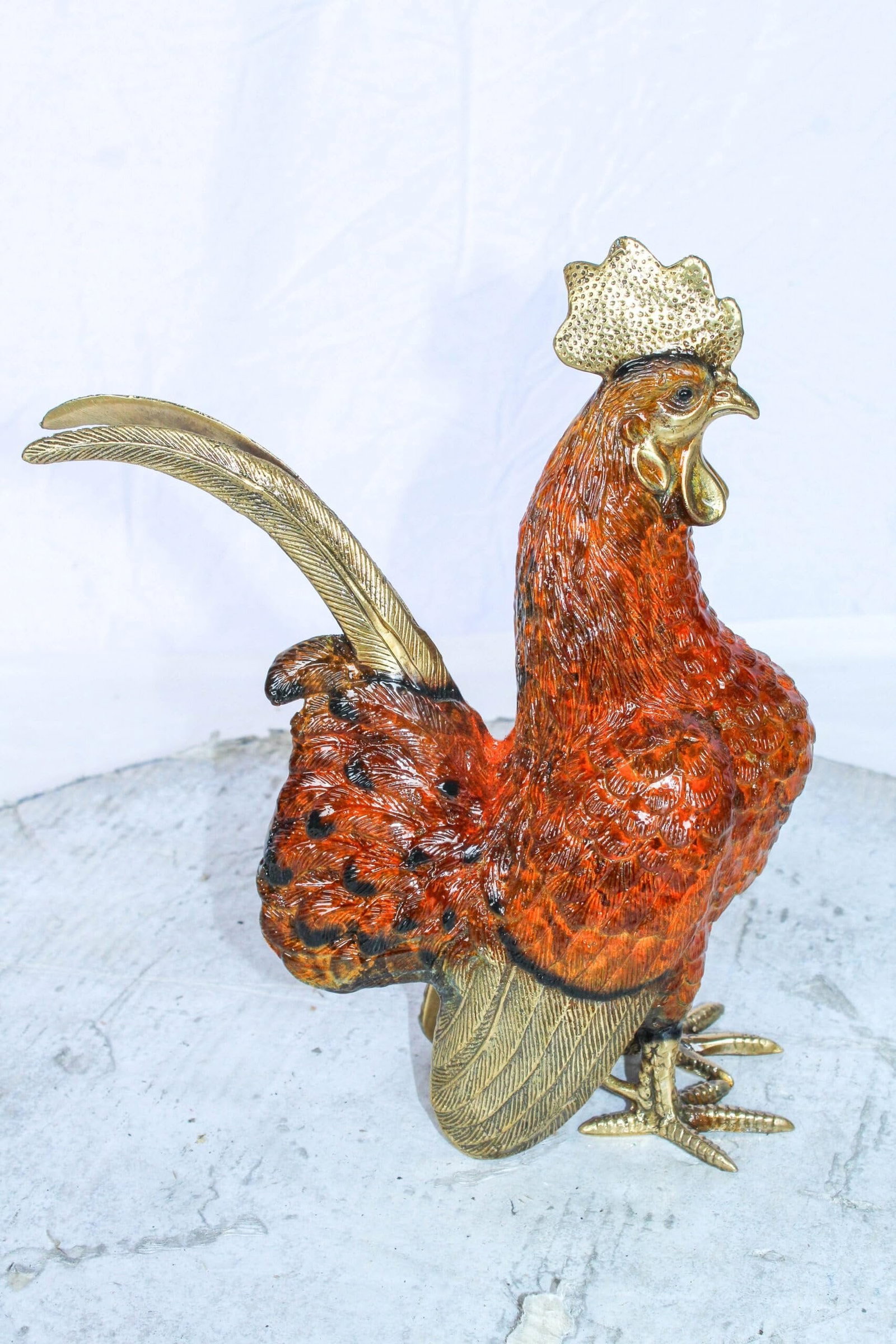 Decorative Bronze Rooster Statue with Red Enamel Finish 9" x 5" x 12"H - 5