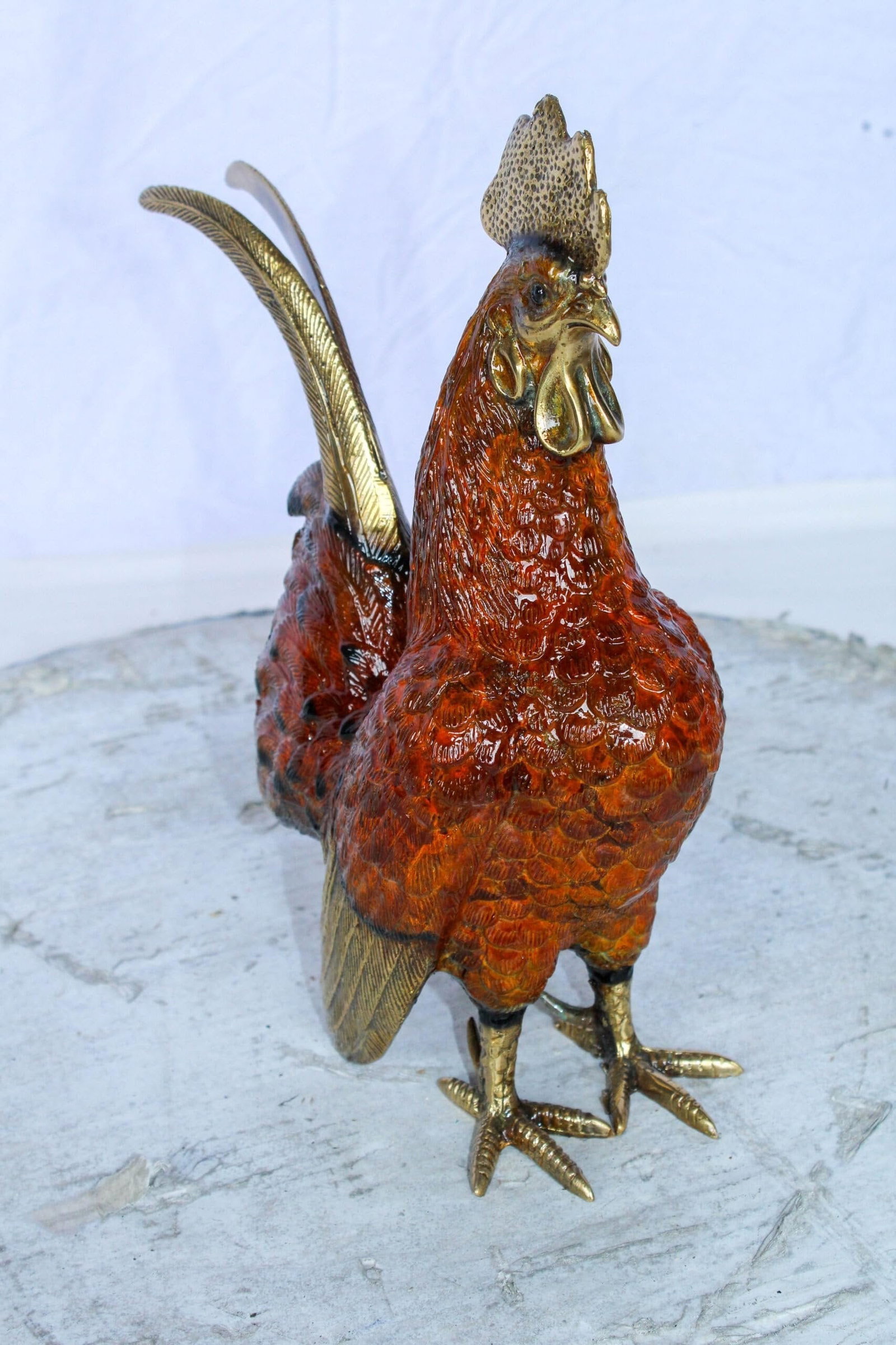 Decorative Bronze Rooster Statue with Red Enamel Finish 9" x 5" x 12"H - 6