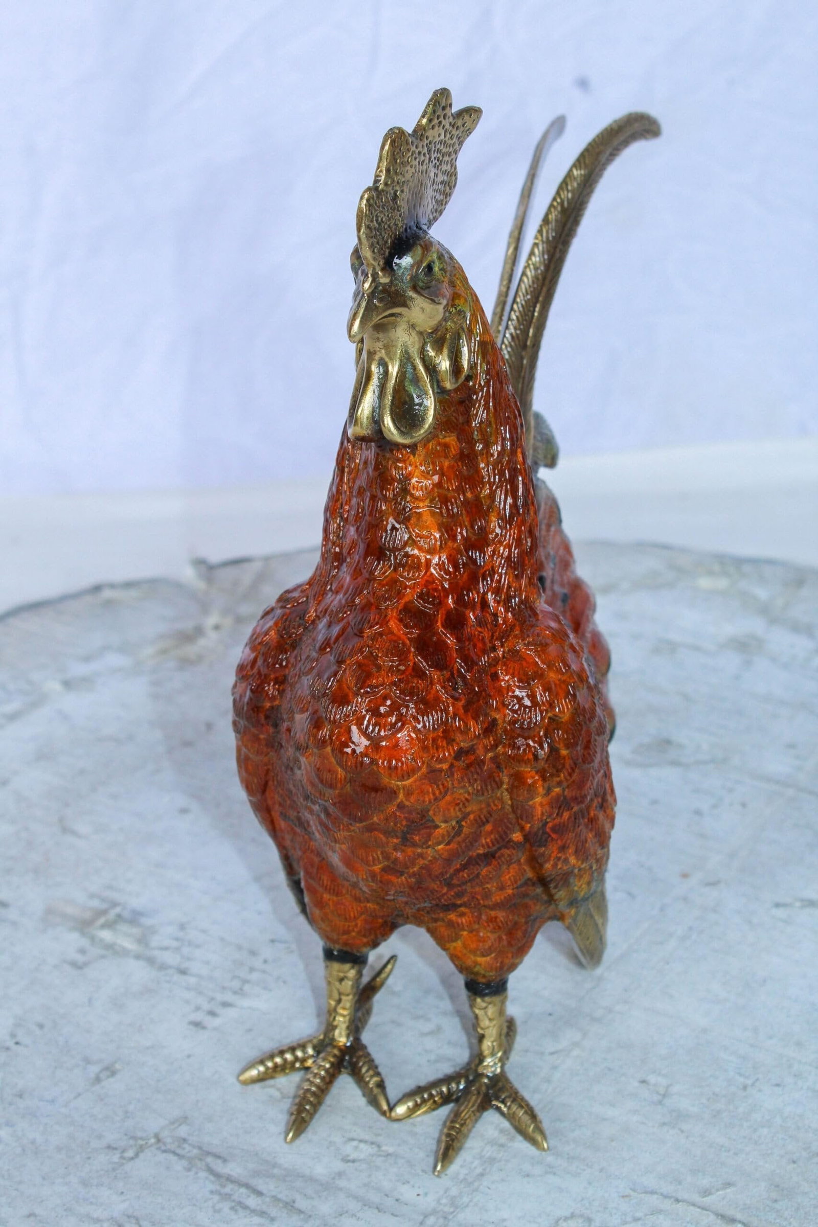 Decorative Bronze Rooster Statue with Red Enamel Finish 9" x 5" x 12"H - 7
