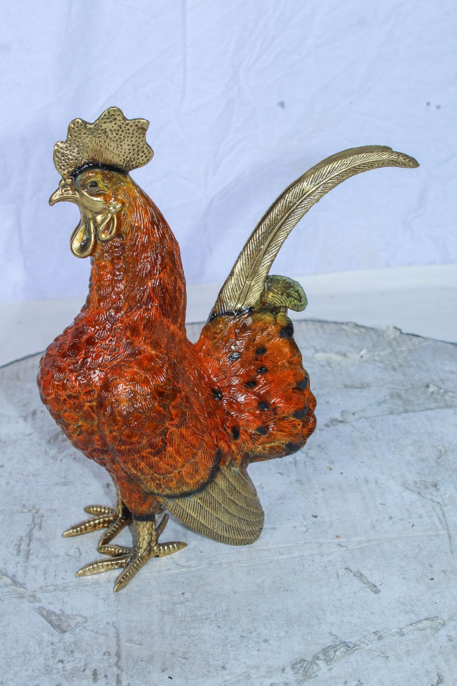 Decorative Bronze Rooster Statue with Red Enamel Finish 9" x 5" x 12"H - 8