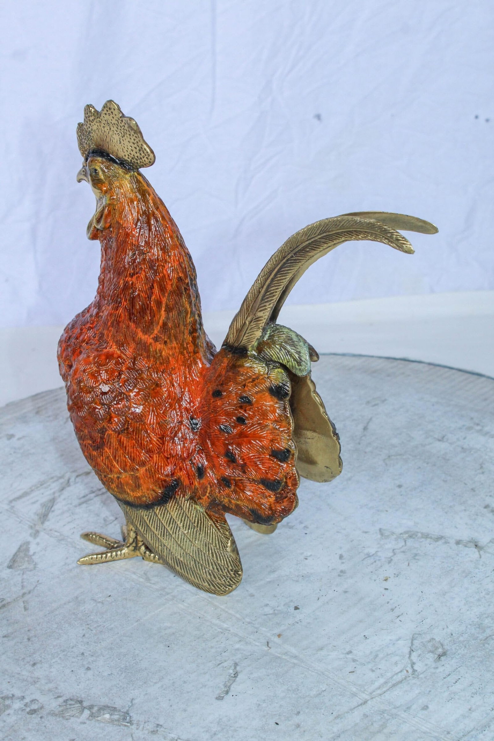Decorative Bronze Rooster Statue with Red Enamel Finish 9" x 5" x 12"H - 9