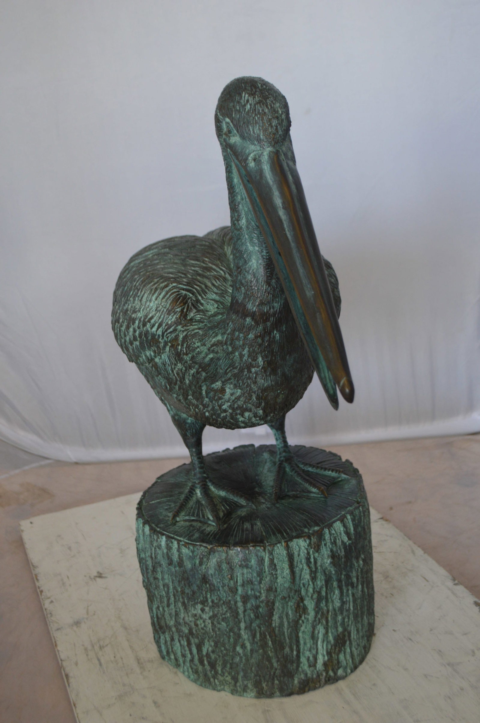 Pelican on a Tree Stump fountain bronze statue - Size: 30"L x 16"W x 30"H. - 11