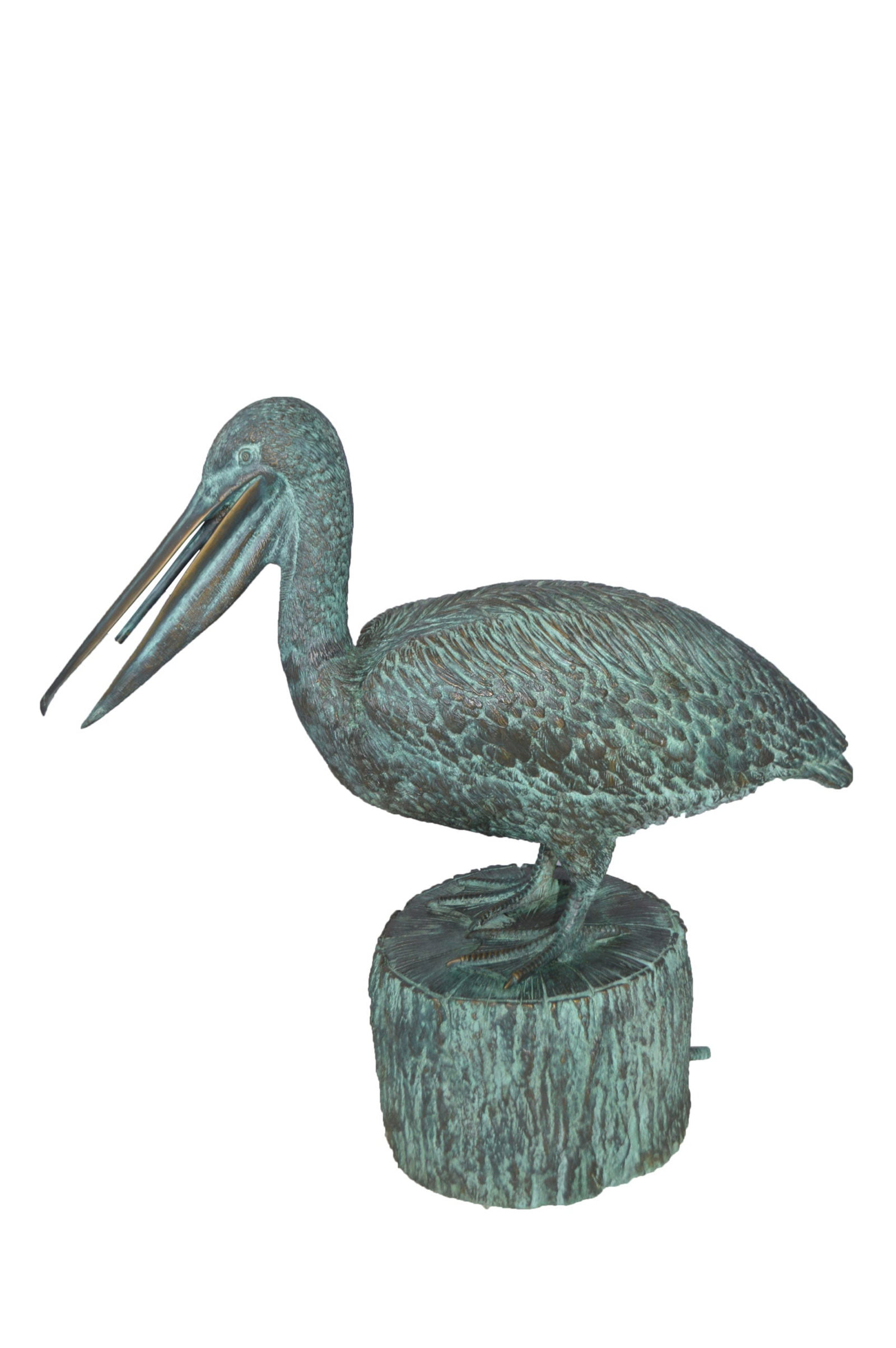 Pelican on a Tree Stump fountain bronze statue - Size: 30"L x 16"W x 30"H. - 12