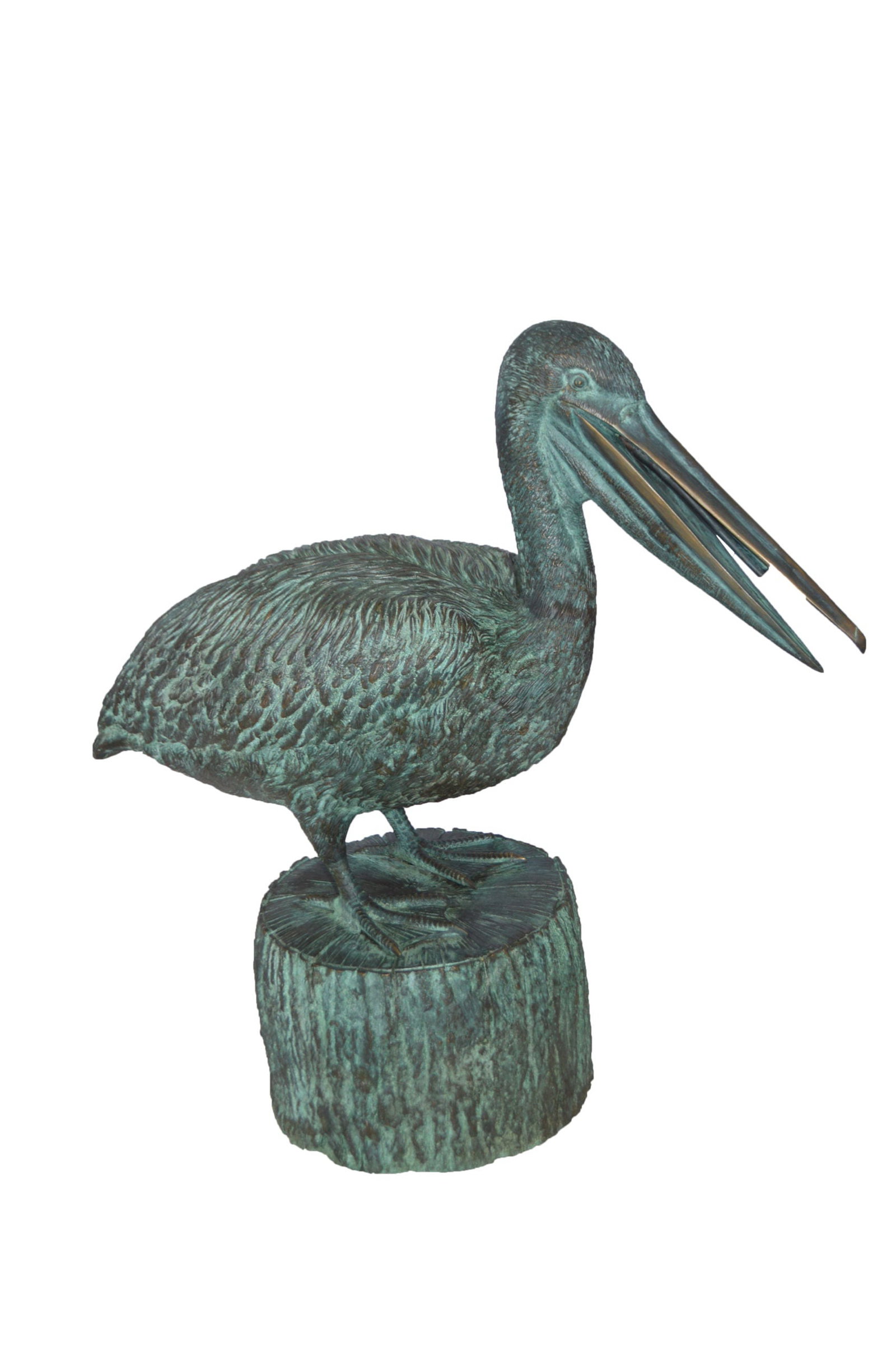 Pelican on a Tree Stump fountain bronze statue - Size: 30"L x 16"W x 30"H. - 13