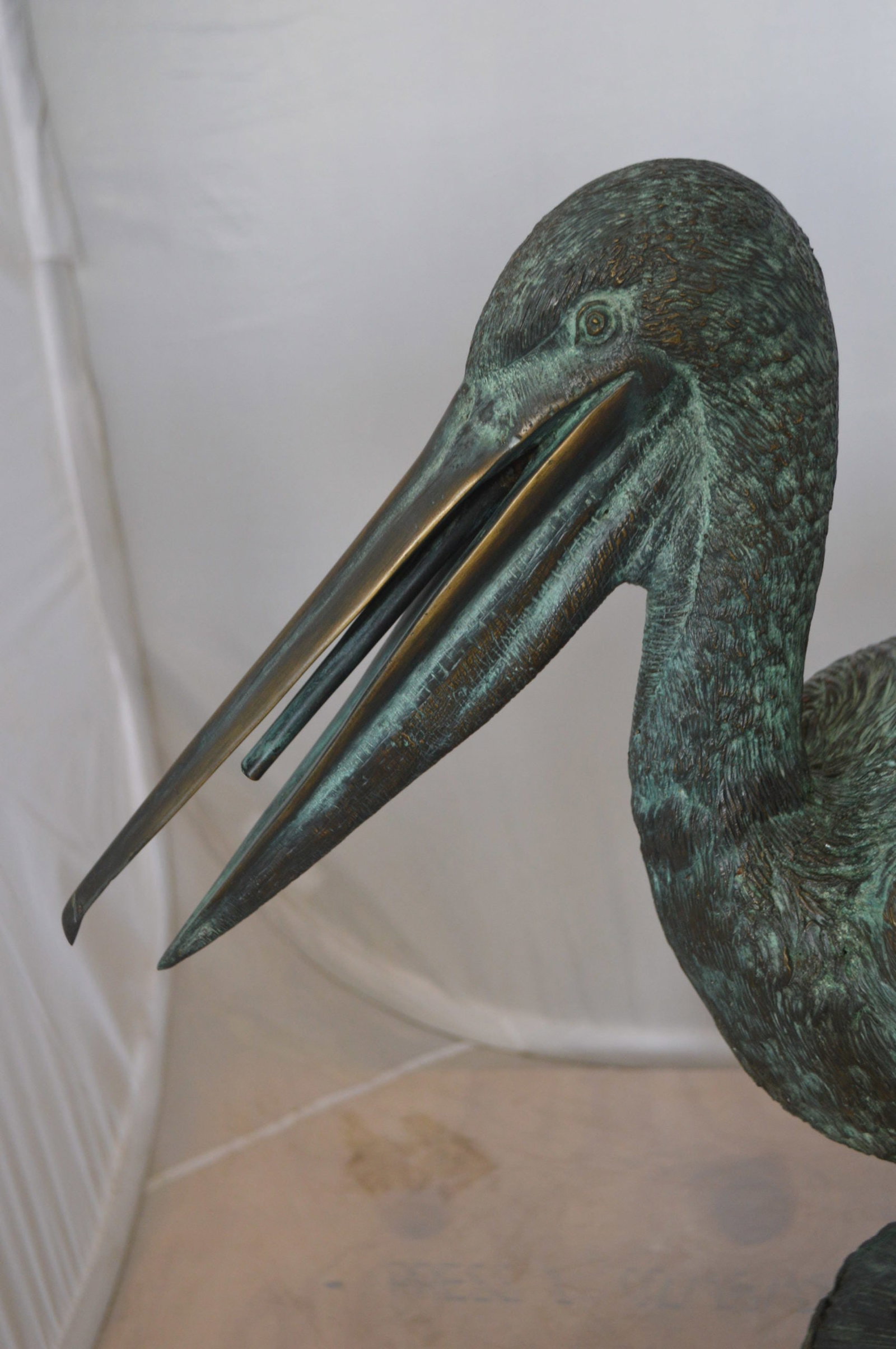 Pelican on a Tree Stump fountain bronze statue - Size: 30"L x 16"W x 30"H. - 4