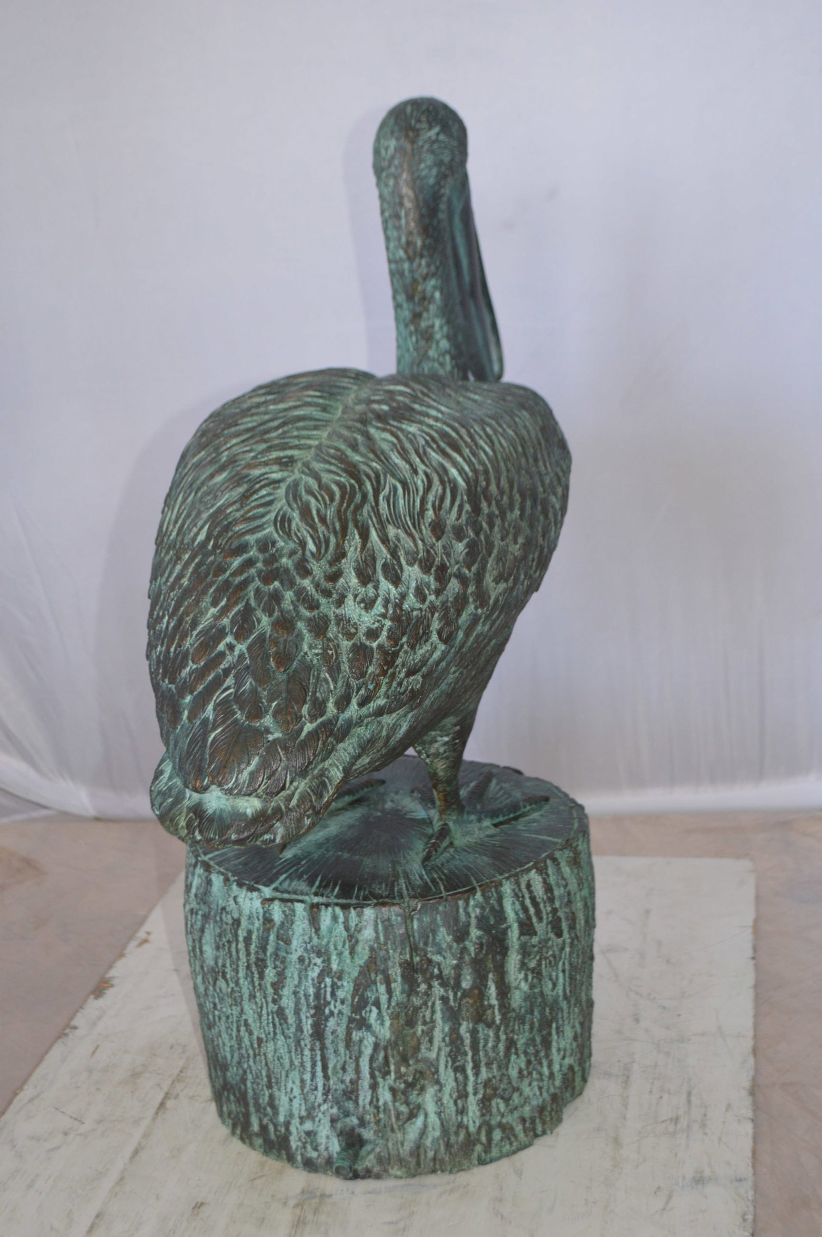 Pelican on a Tree Stump fountain bronze statue - Size: 30"L x 16"W x 30"H. - 8