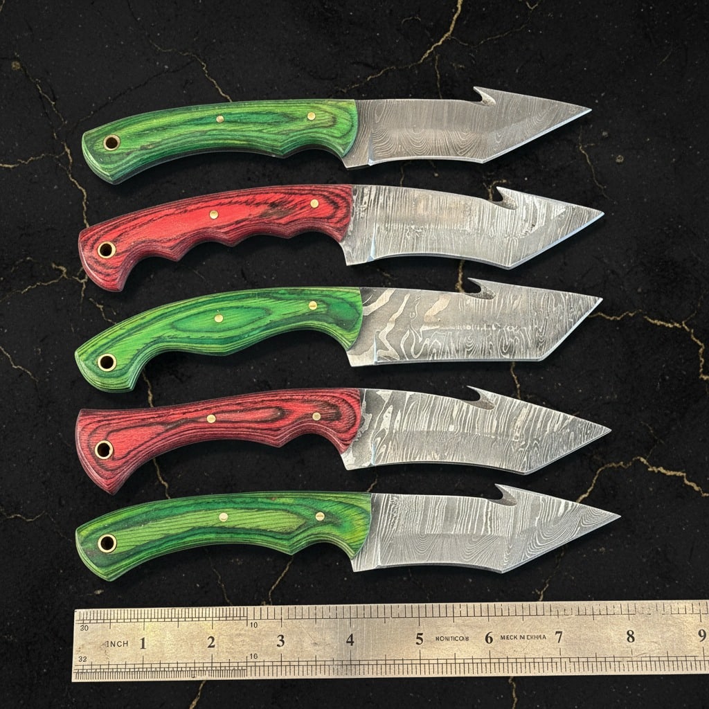 10-Piece Damascus Steel Hunting Knife Set 8" Pakkawood Handle Blades Bulk - 6