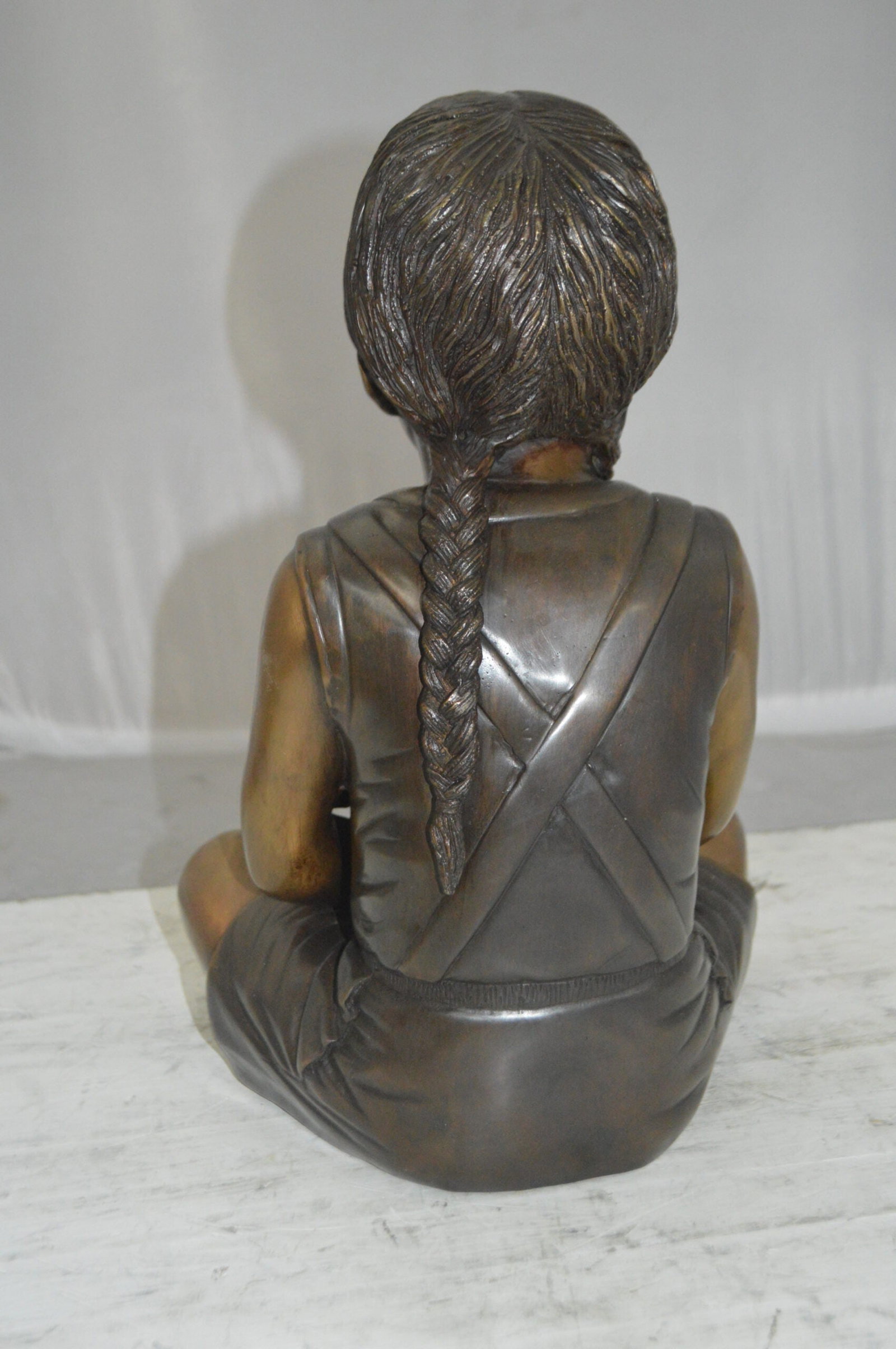 Sitting Girl with Bear Bronze Statue - Size: 13"L x 12"W x 15"Hss. - 10