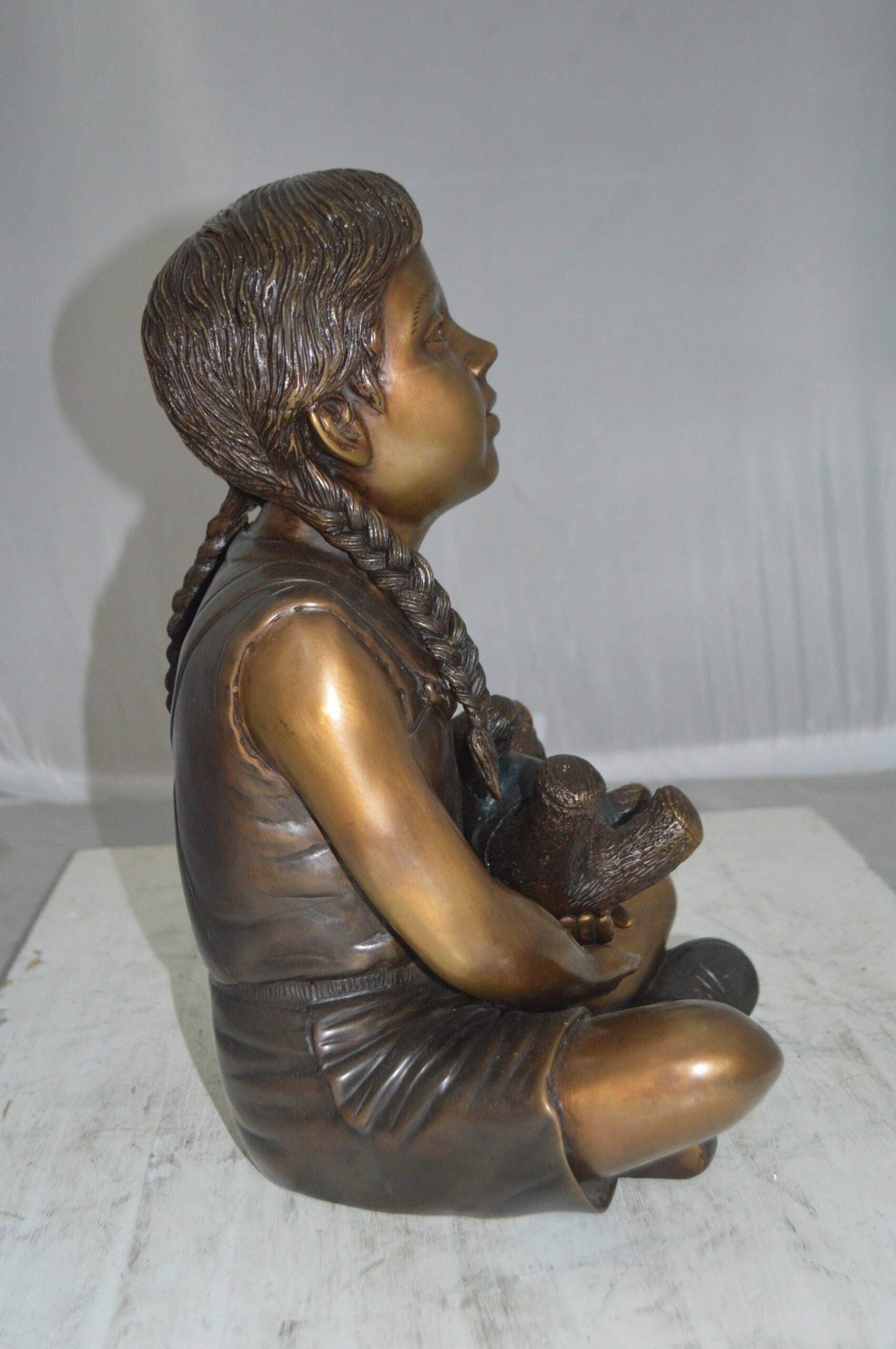 Sitting Girl with Bear Bronze Statue - Size: 13"L x 12"W x 15"Hss. - 11