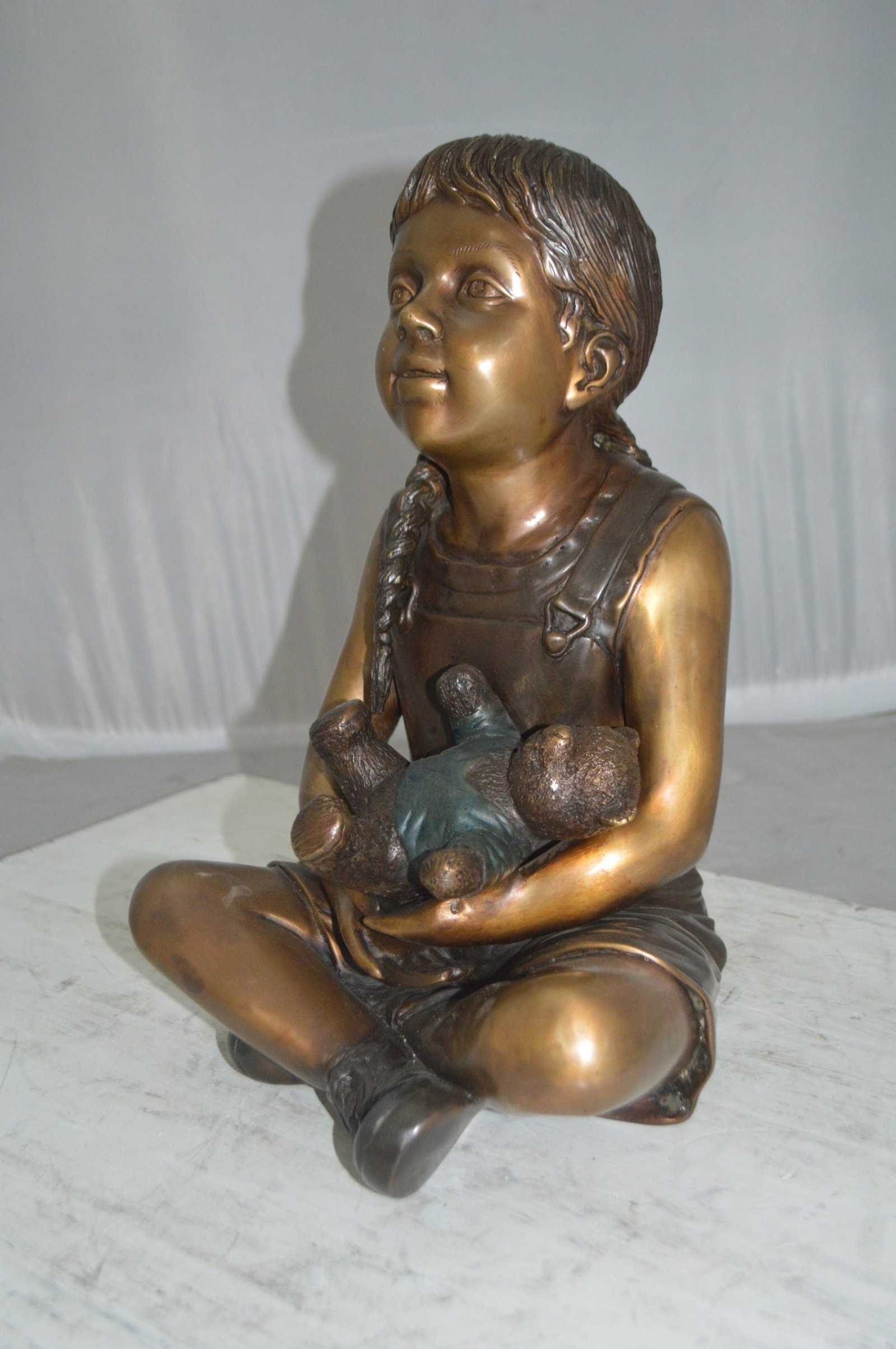 Sitting Girl with Bear Bronze Statue - Size: 13"L x 12"W x 15"Hss. - 4
