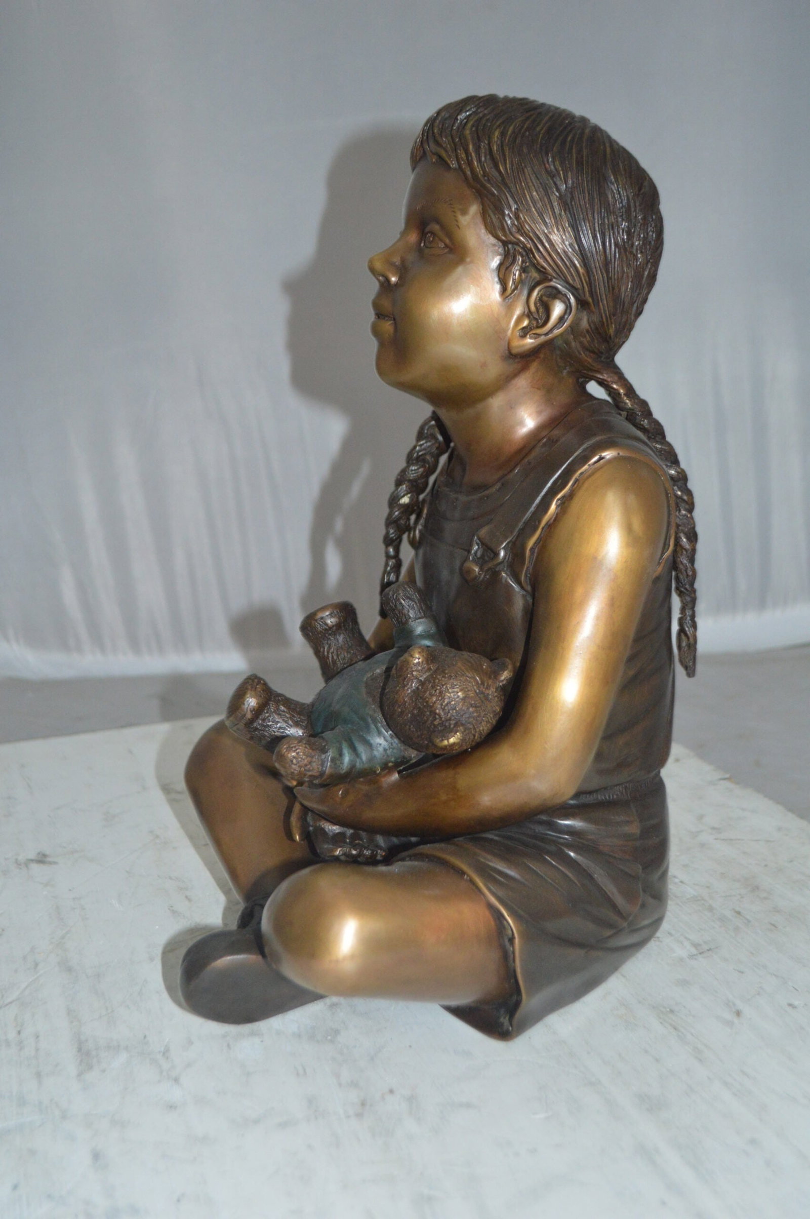 Sitting Girl with Bear Bronze Statue - Size: 13"L x 12"W x 15"Hss. - 7