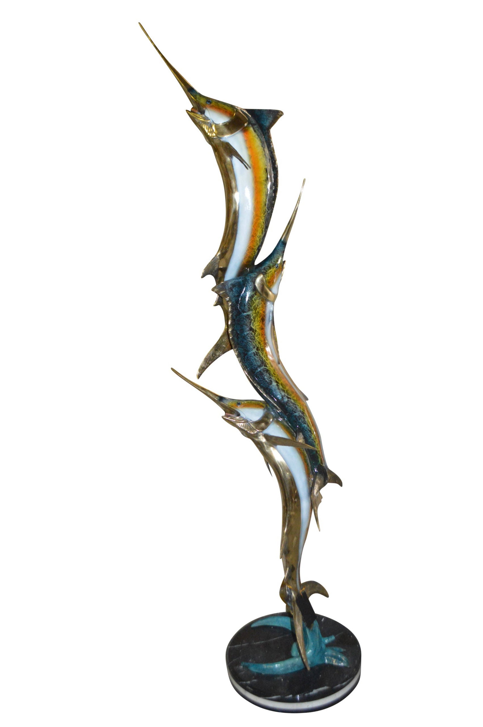 Three Marlin Fish /bronze Fountain on Triple Marble - 15"x 18"x 77"H. - 4