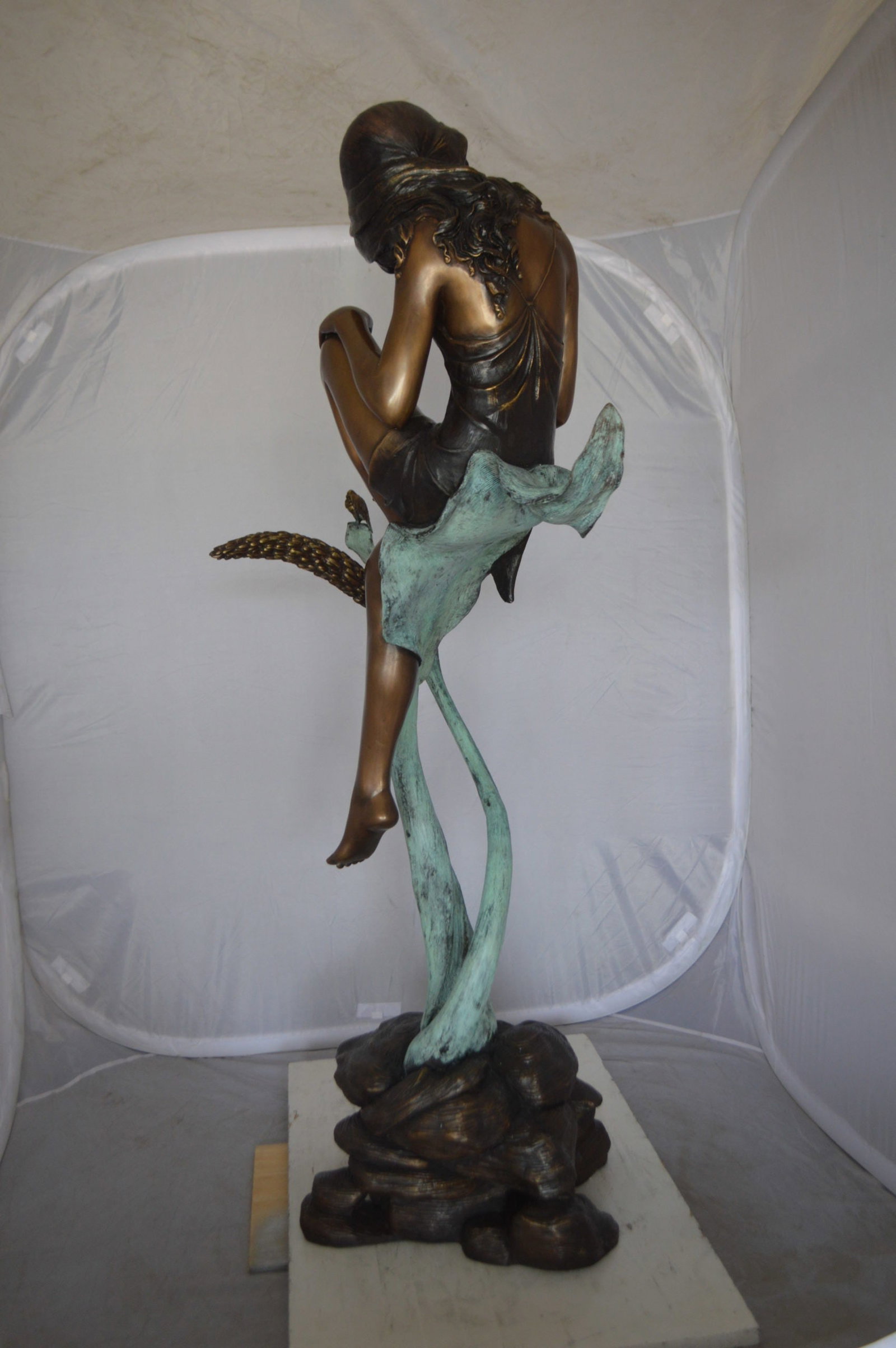 Beautiful Young Girl Sitting on a Tree Bronze Statue - 35"L x 50"W x 55"H. - 5