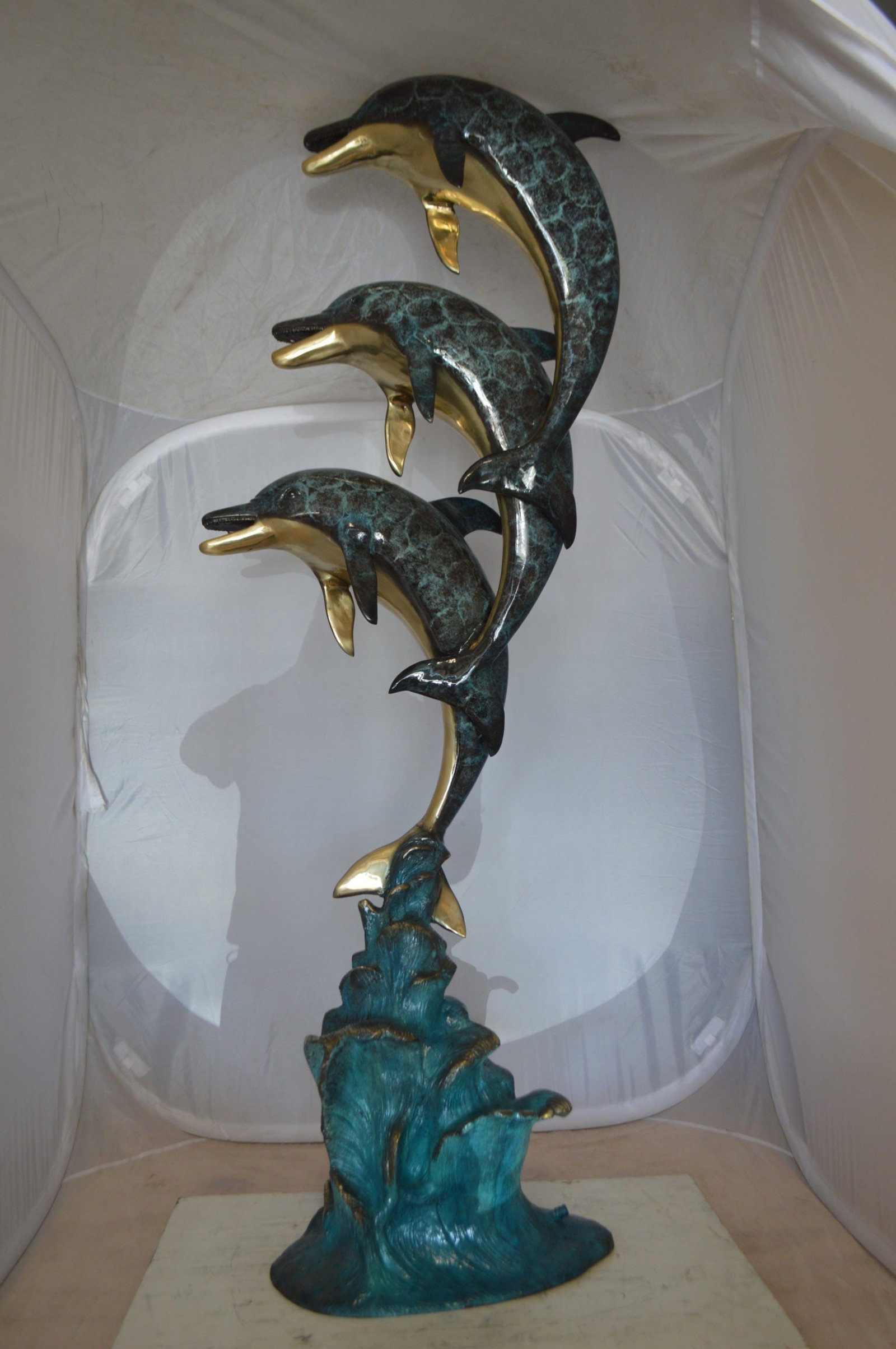 Three Dolphins Overreach Each Other Fountain Bronze Statue - 22"x 15"x 67"H. - 14