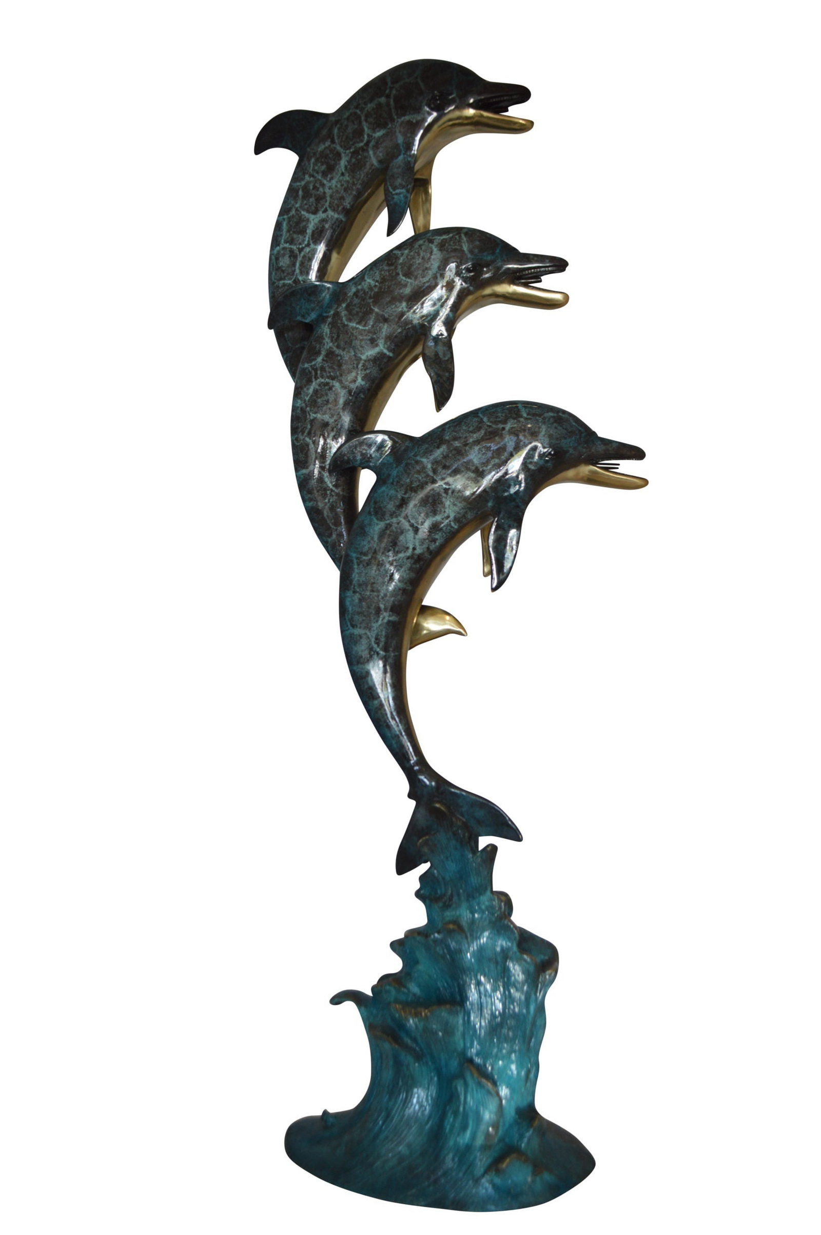 Three Dolphins Overreach Each Other Fountain Bronze Statue - 22"x 15"x 67"H. - 4